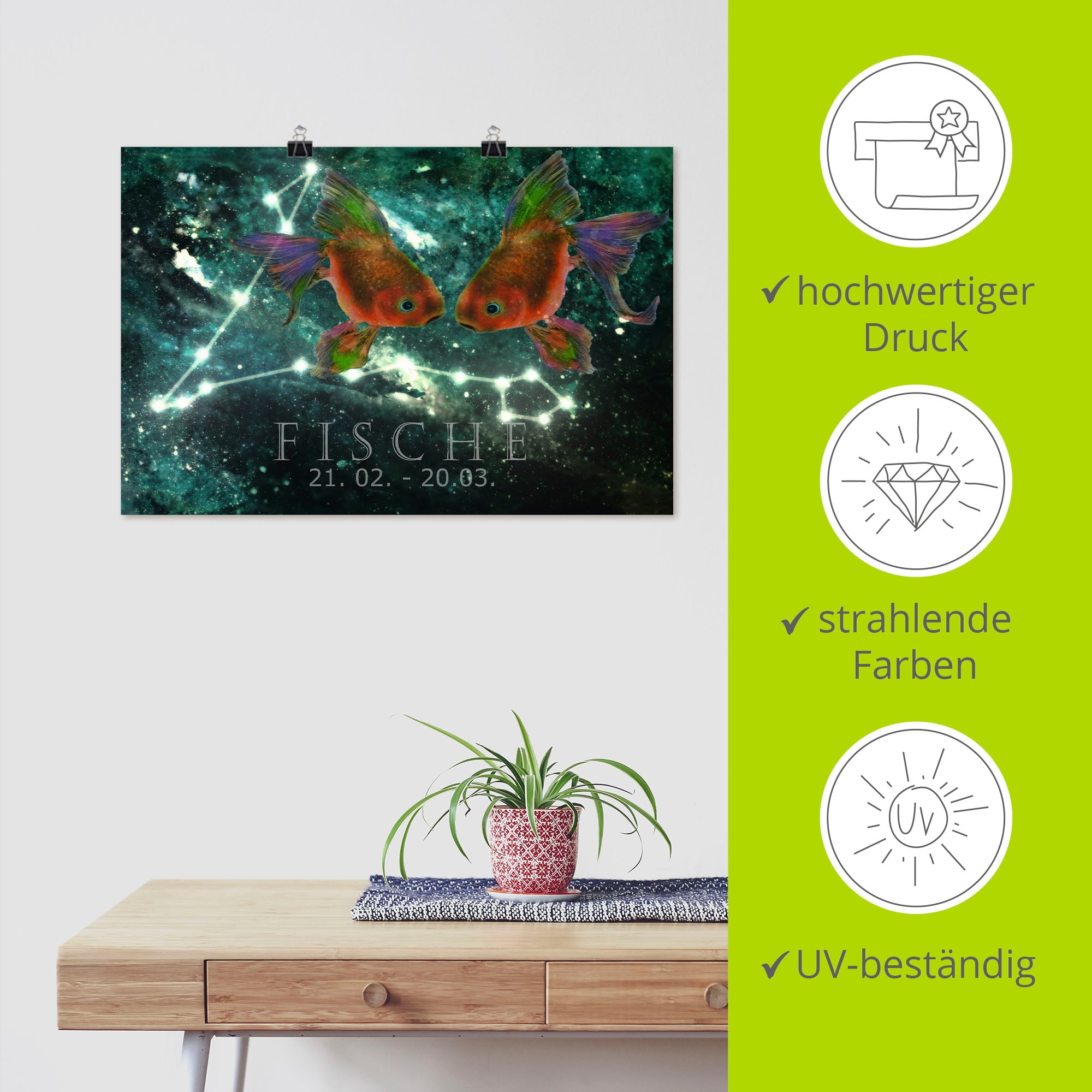 Artland Wandbild »Sternzeichen - Fische«, Bilder von Sternzeichen, (1 St.), als Leinwandbild, Poster in verschied. Grössen