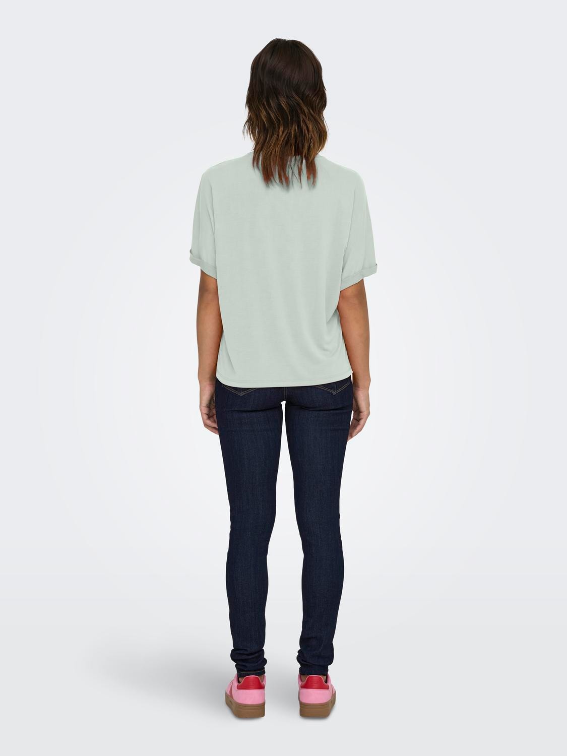 ONLY T-shirt »ONLFREE LIFE S/S FOLD-UP TOP BOX JRS« Materialmix, regular fit, Rundhals