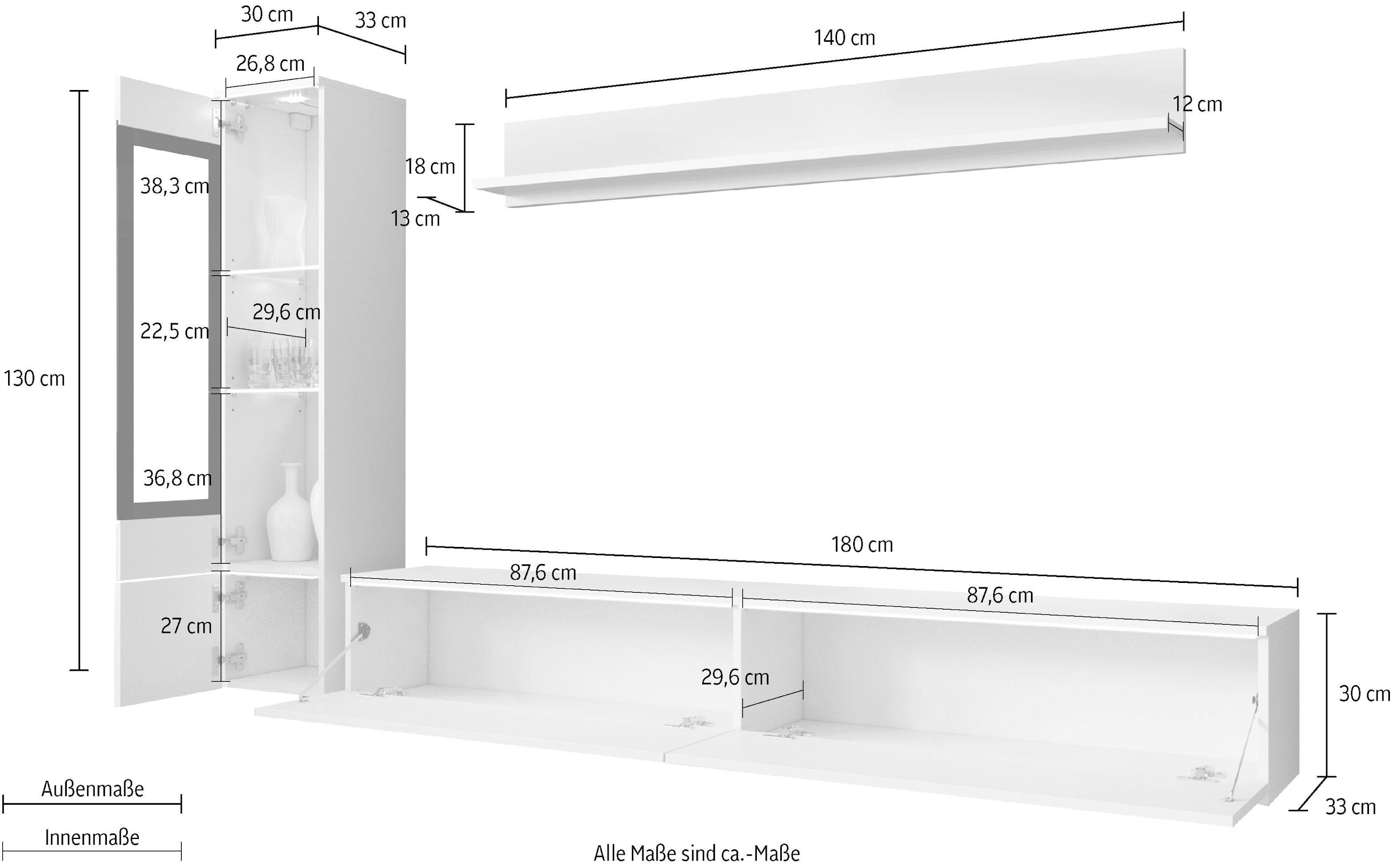 Home affaire Wohnwand »VERA I, Vitrinen Türanschlag links/rechts wechselbar« Komplett-Set, 3 Stk. tlg.