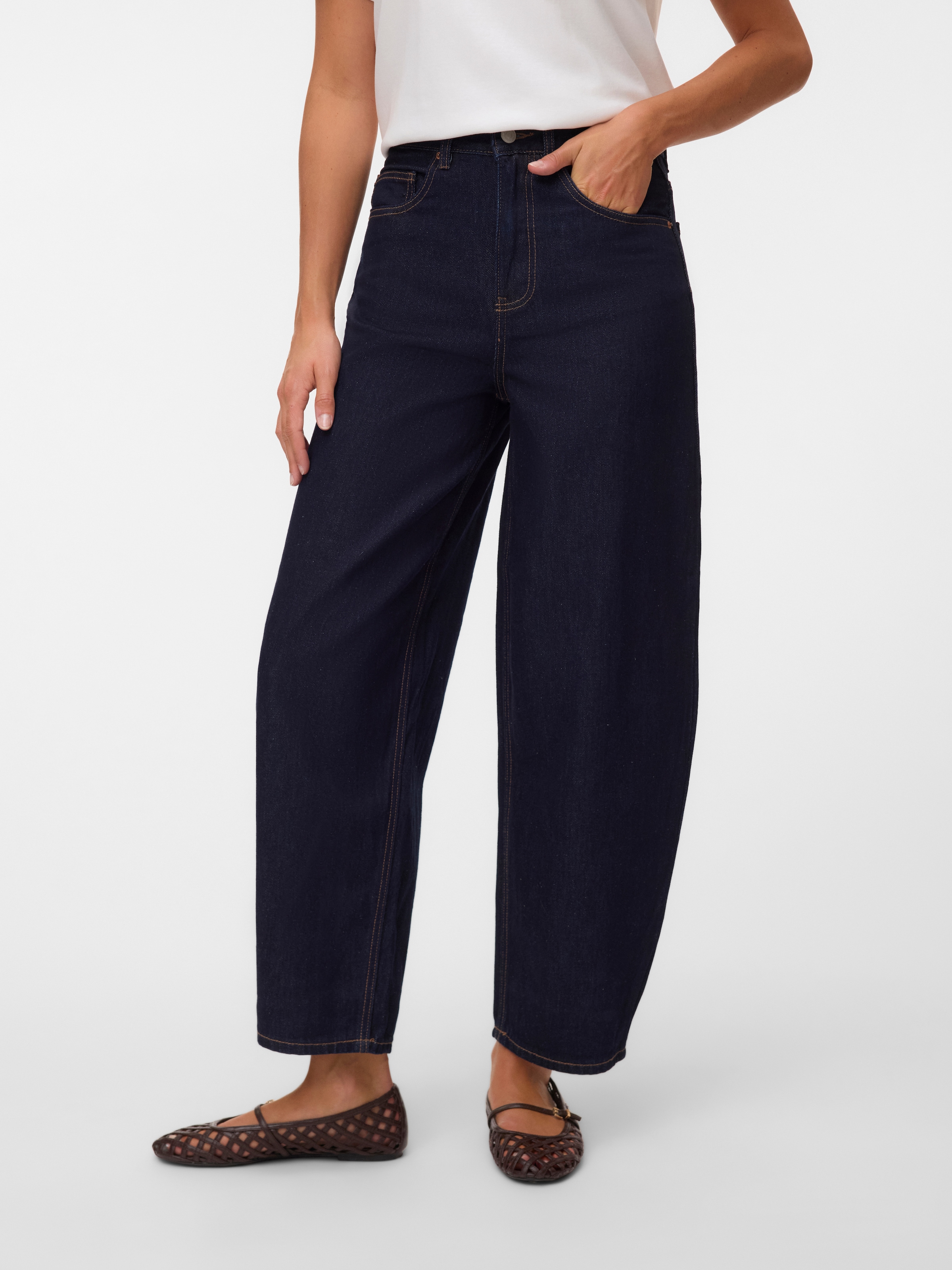 Vero Moda Jeans large »VMBILLIE HR BARREL ANK JEANS LI3191 NOOS« Coton, taille haute, coupe ample fuselée