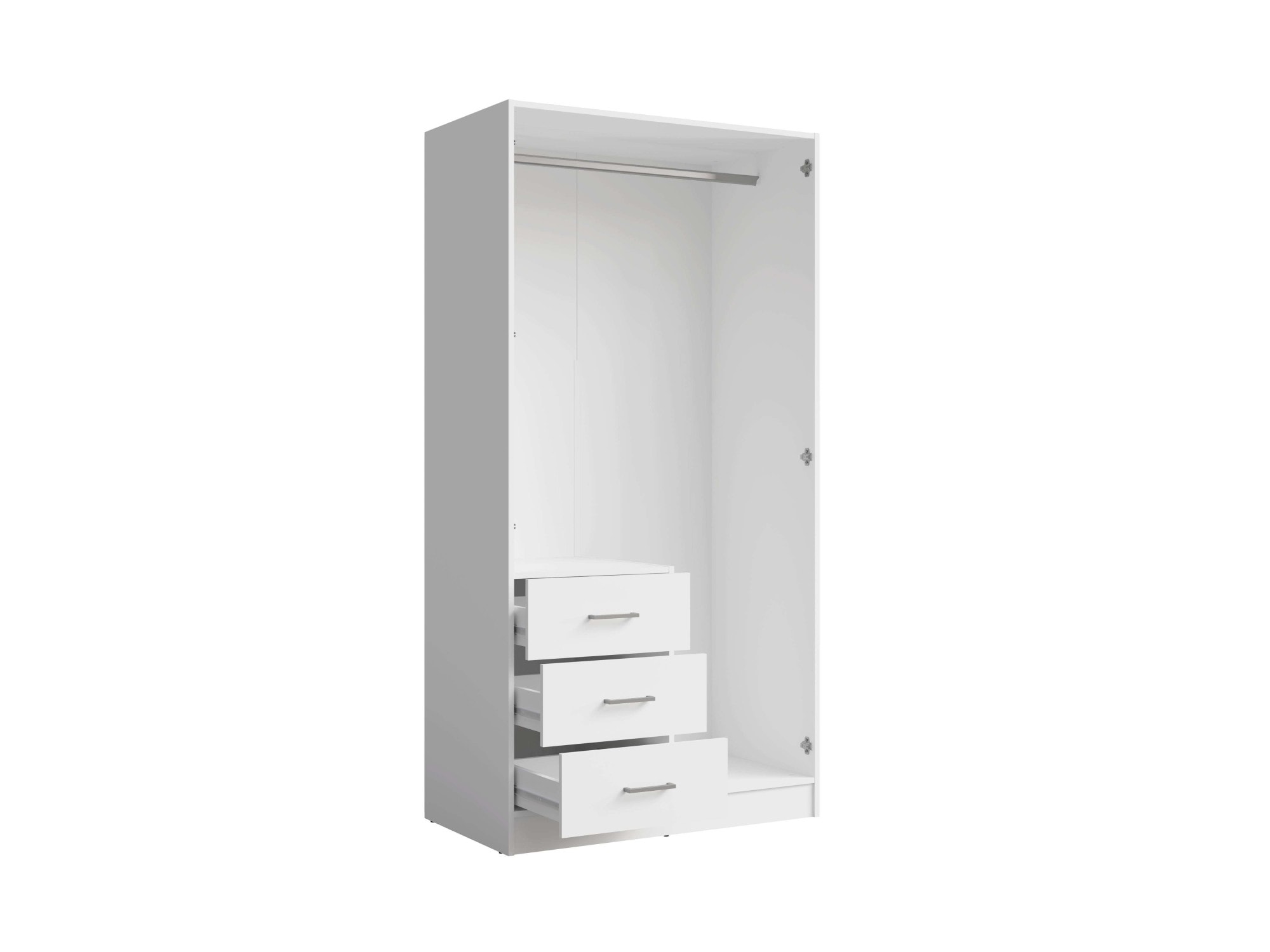 Home affaire Kleiderschrank »KOS Garderobe mit 3 Schubladen, Kleiderstange und Spiegel«, Wäscheschrank mit 2 Drehtüren, silberfarben Griffen, Masse B/H/T 101/200/58cm