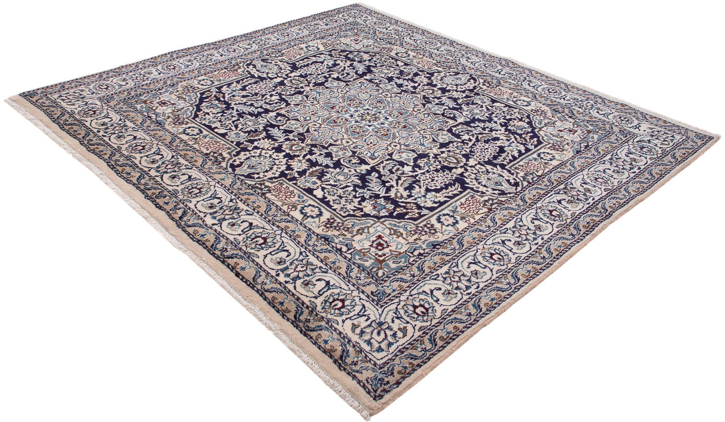 Image of morgenland Orientteppich »Perser - Nain quadratisch - 195 x 193 cm - dunkelblau«, quadratisch, 10 mm Höhe, Wohnzimmer, Handgeknüpft, Einzelstück mit Zertifikat bei Ackermann Versand Schweiz