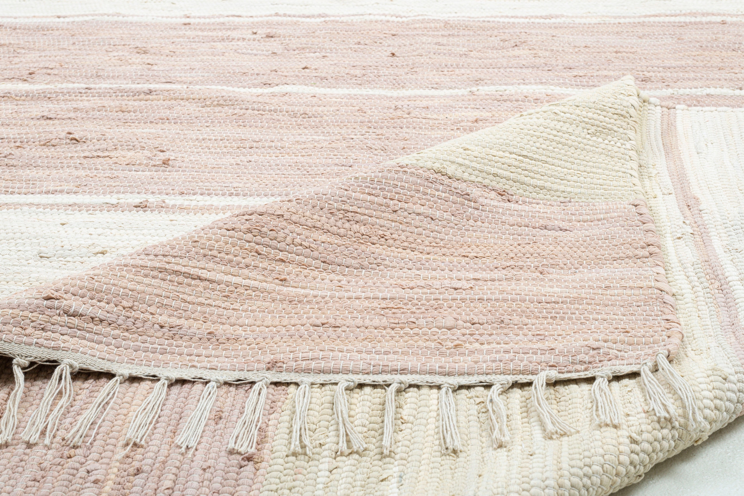 THEKO Teppich »Stripe Cotton«, rechteckig, 5 mm Höhe, Flachgewebe, gestreift, reine Baumwolle, handgewebt, mit Fransen