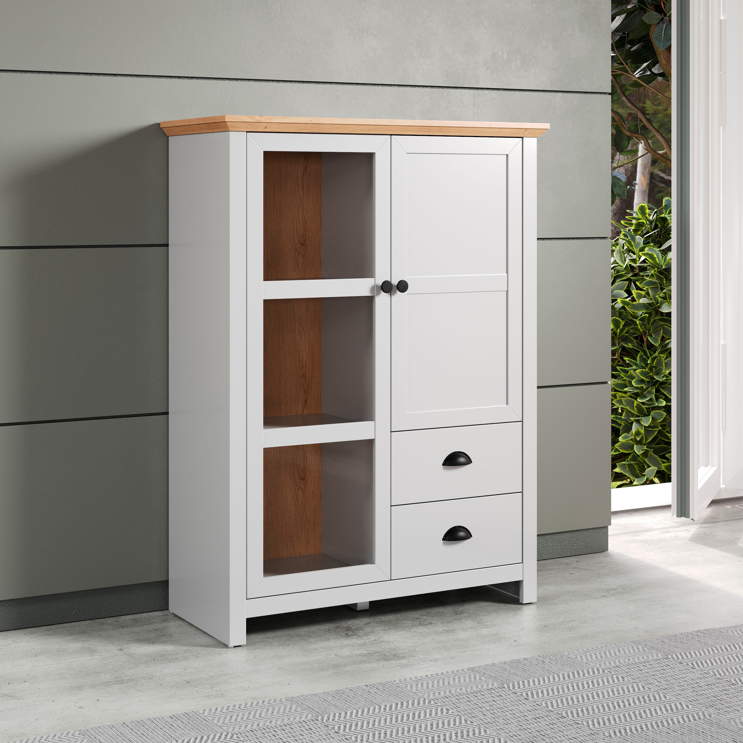 Home affaire Highboard »Herzwill«, Breite 97 cm, Höhe 130 cm, Stauraum, Türen und Korpus, mattes Grau
