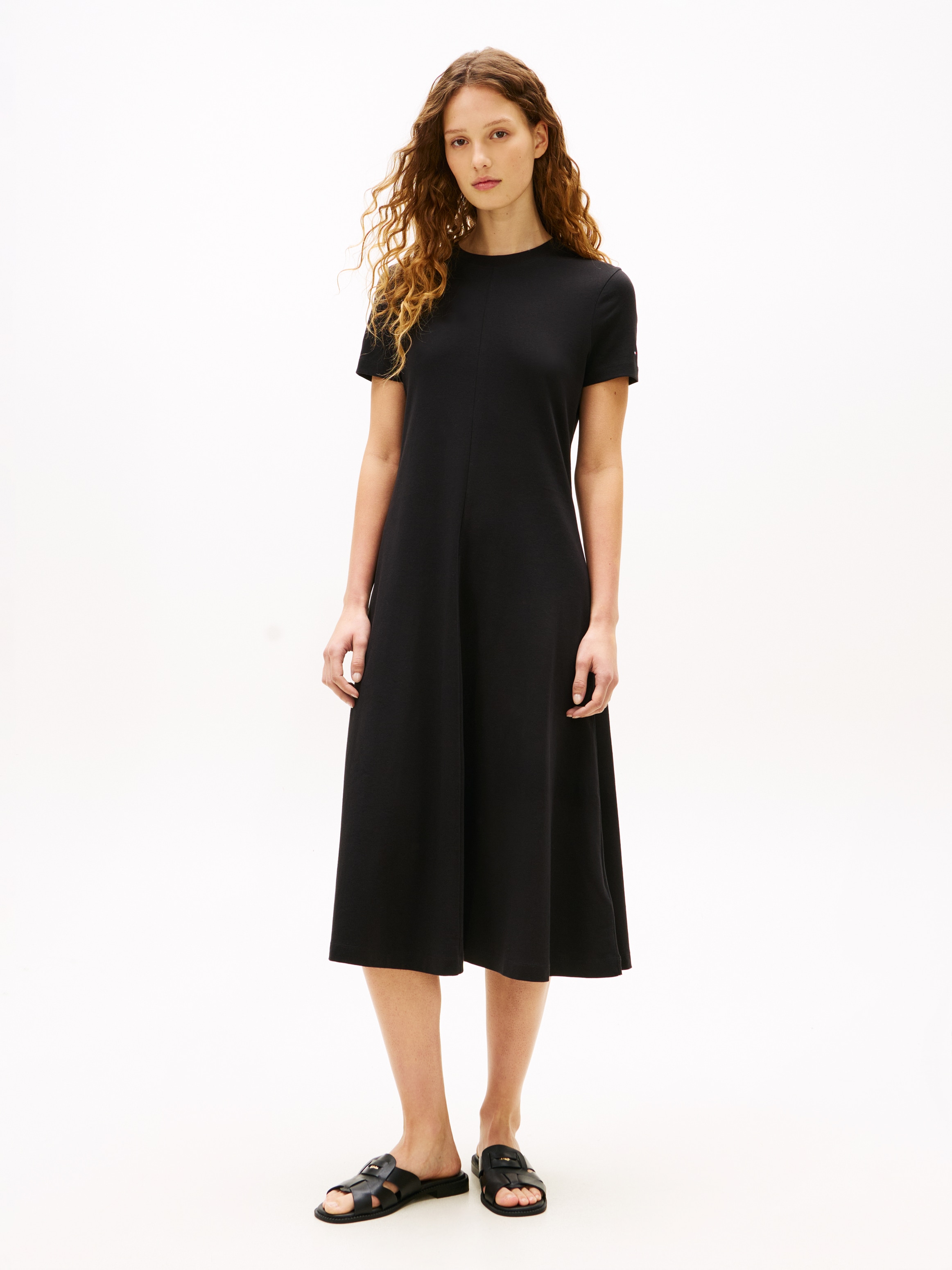 Image of Tommy Hilfiger Midikleid "INTERLOCK F&F MIDI DRESS" Ohne Taschen Interlock-Baumwolle, Regular Fit