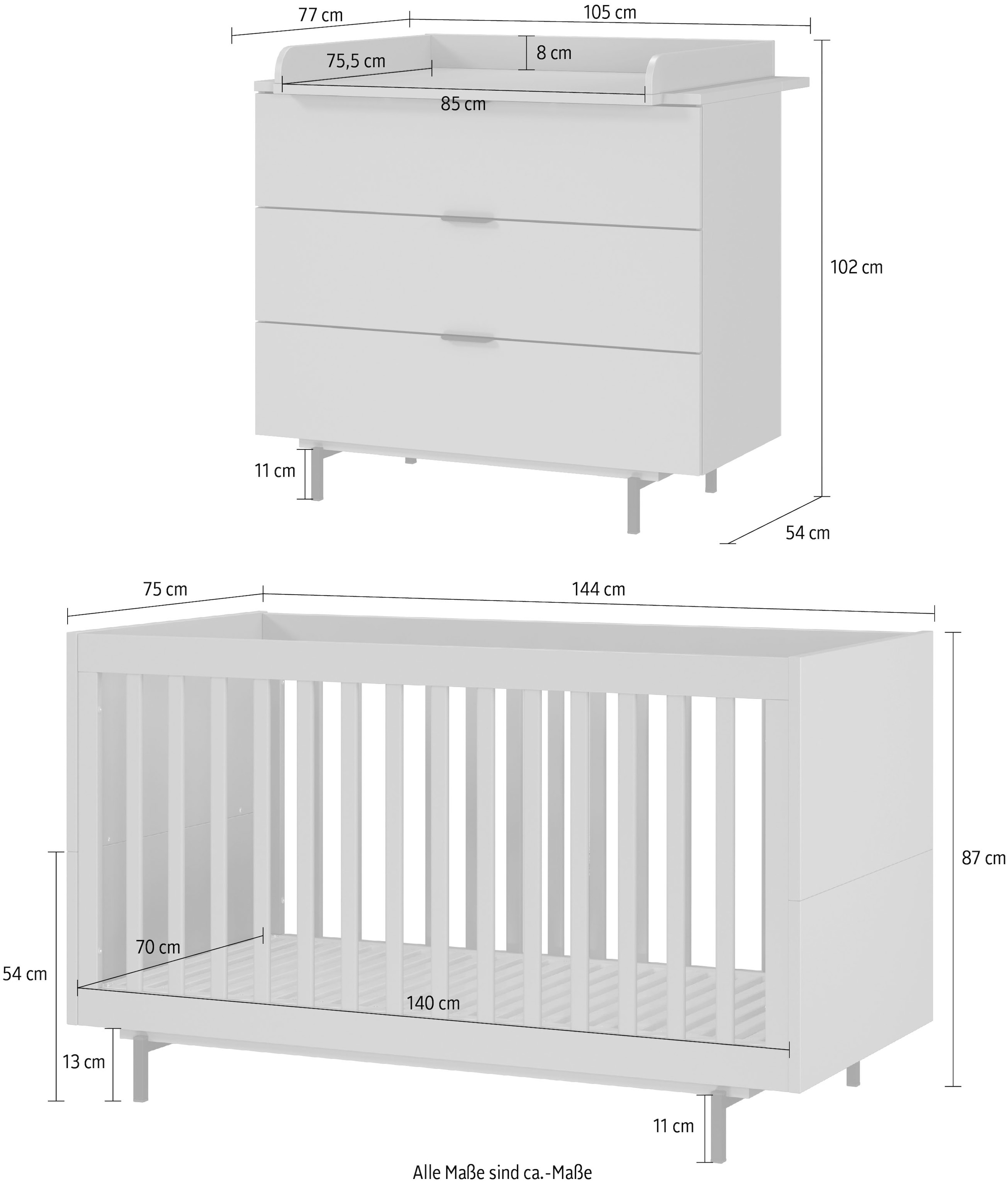 GERMANIA Babymöbel-Set »Tomino« Set, 3 Stk. tlg. modernes Design, mitwachsendes Komplett-Set, GS-zertfiziert