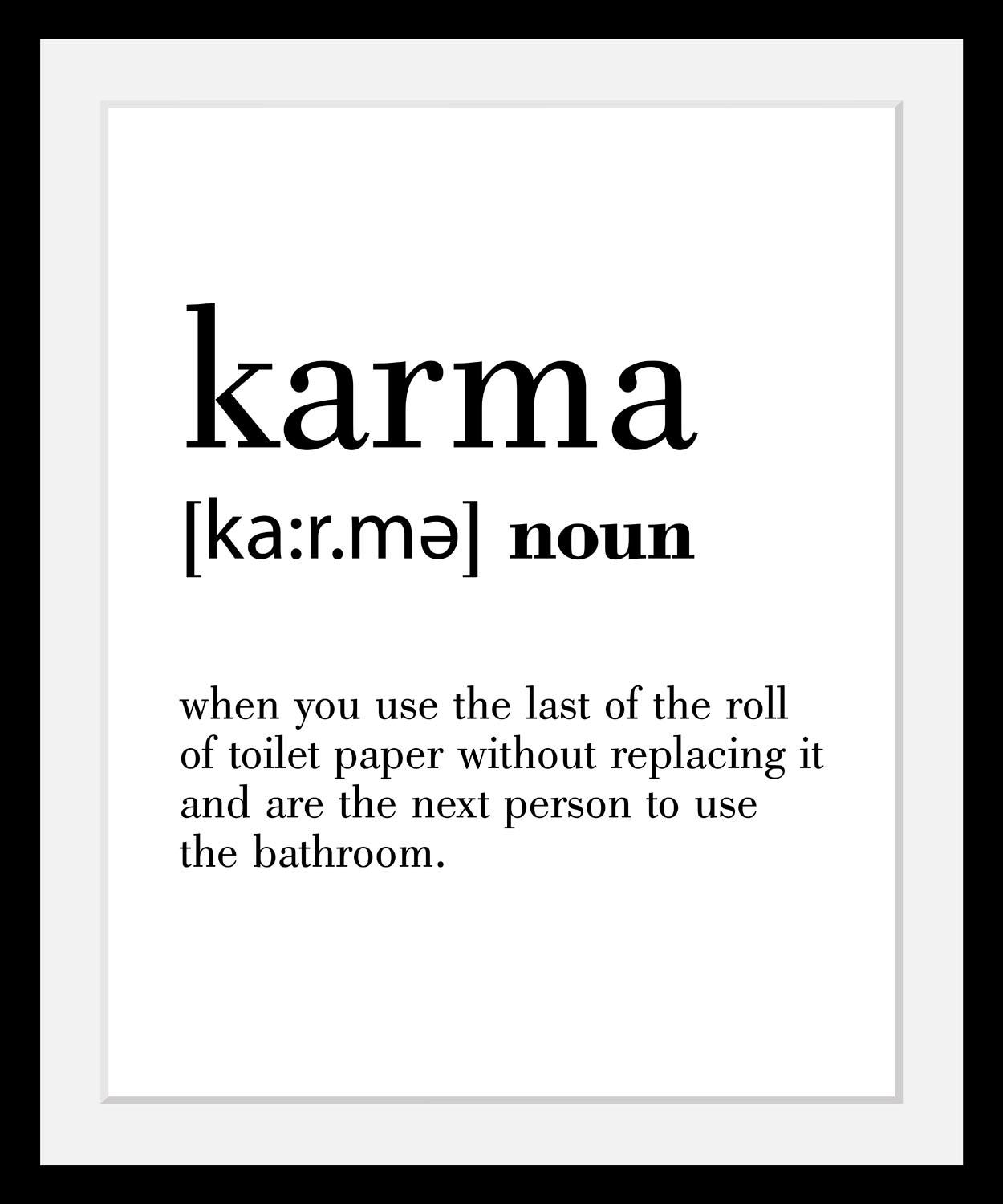 Image of queence Bild "Karma" Motivationsbilder Schriftzug Schwarz-Weiss HD Premium Poster-Druck inkl. Holzrahmen