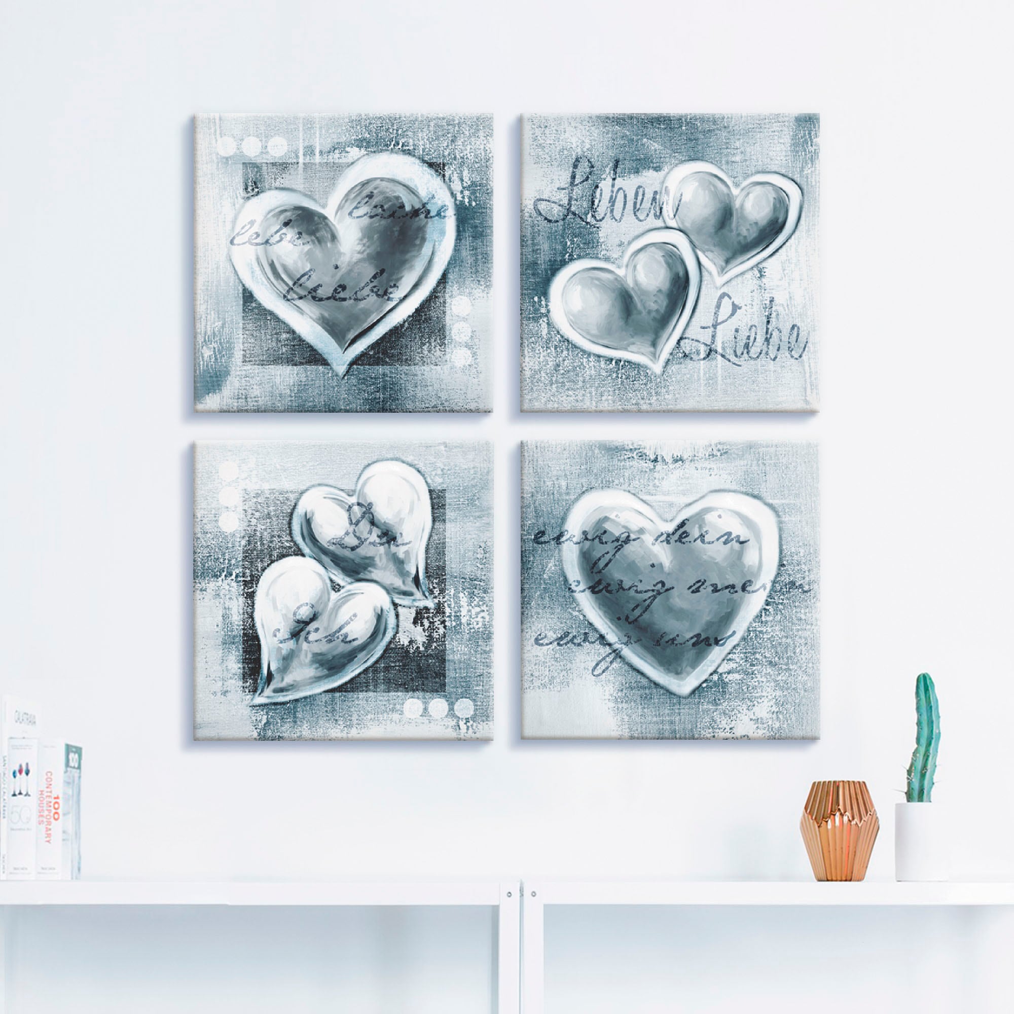 Artland Leinwandbild »Lache Grössen Set, St.), Herzen, Lebe bequem (4 Liebe verschiedene Leben«, kaufen 4er