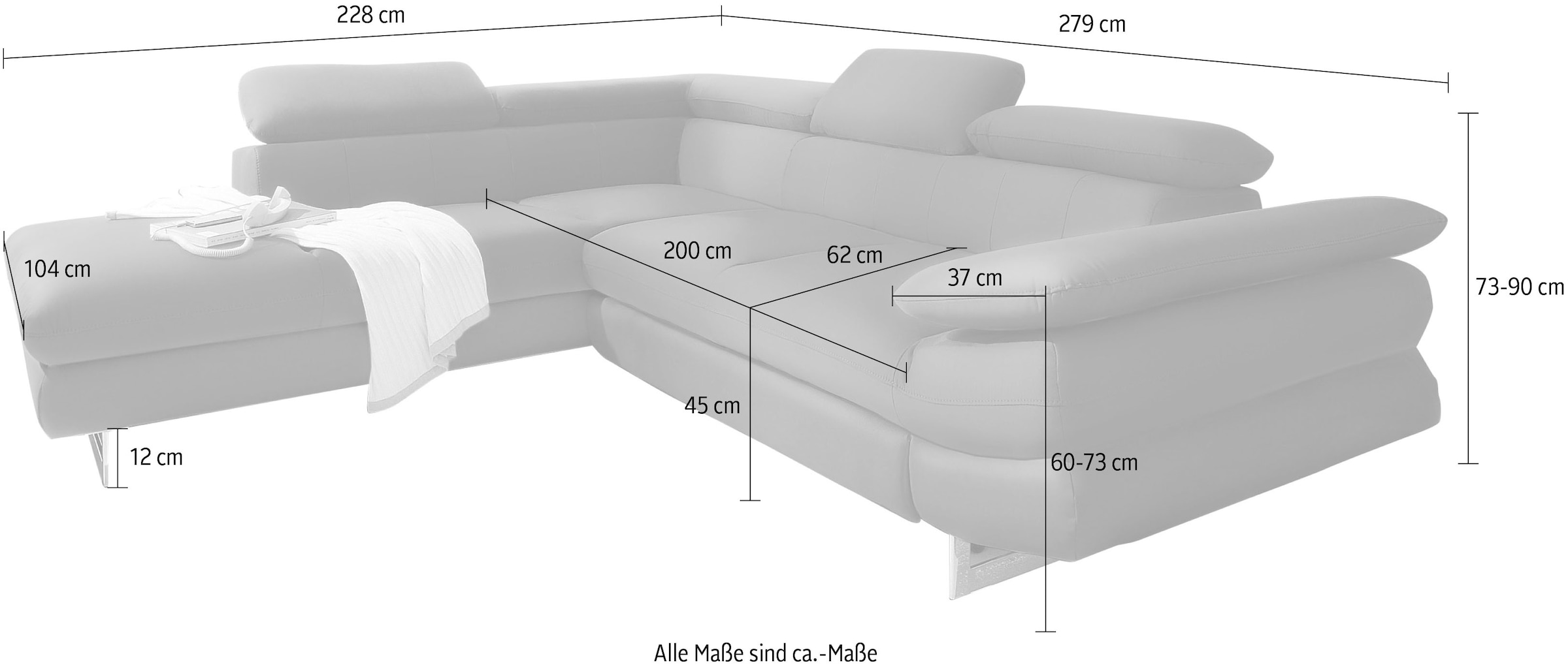 COTTA Canapé d'angle »Solution L-Form« avec réglage des accoudoirs et de la tête, au choix avec fonction lit