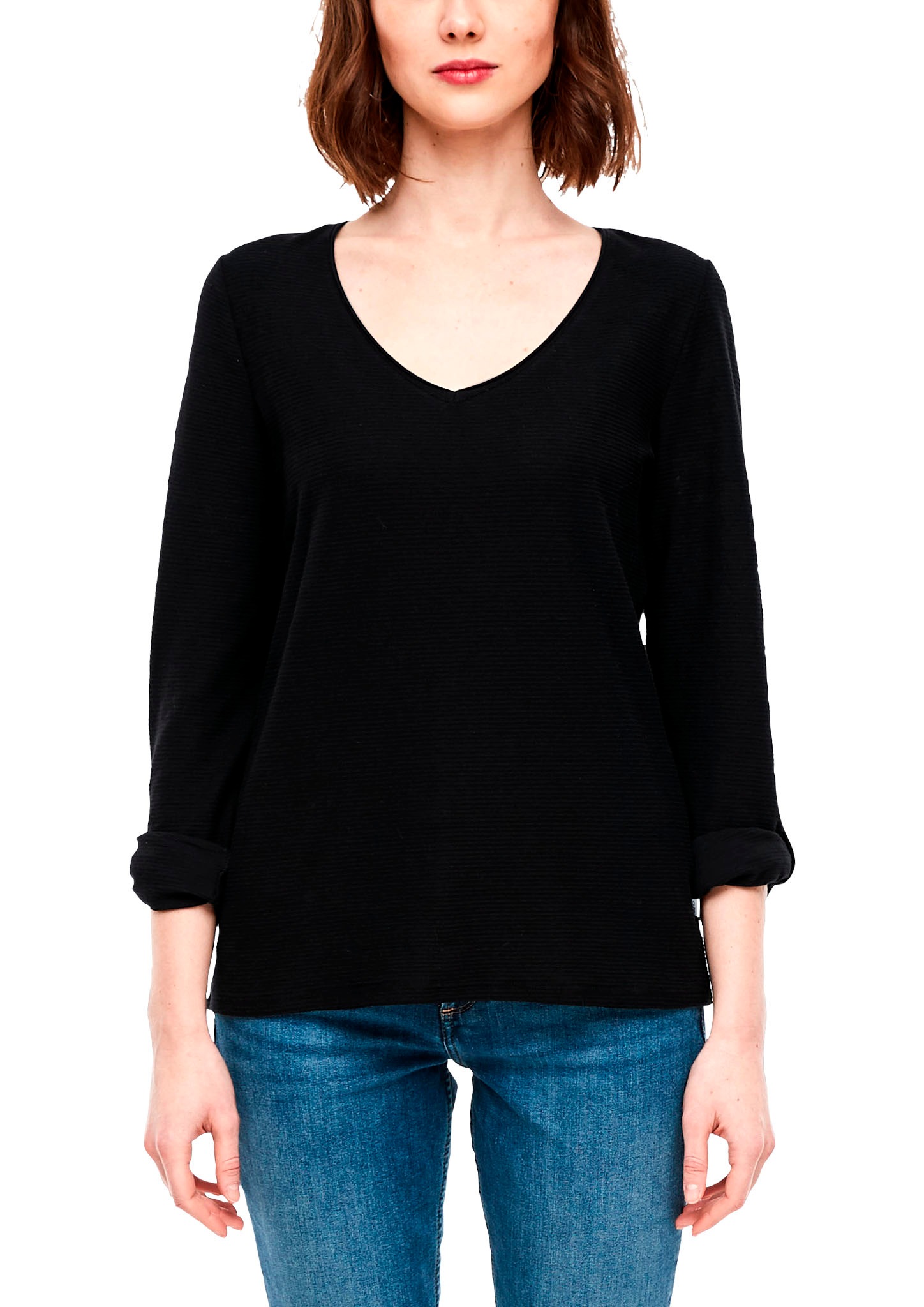 Image of Q/S by s.Oliver Langarmshirt, mit V-Auschnitt mit Rollsaum bei Ackermann Versand Schweiz