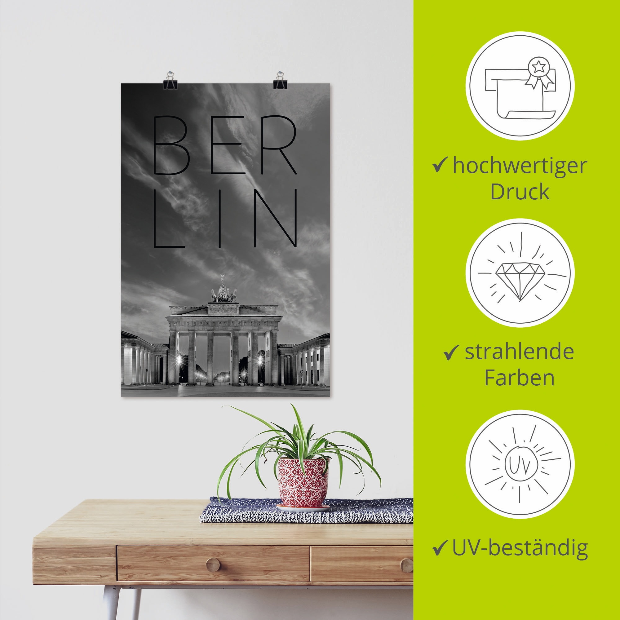 Artland Wandbild »Brandenburger Tor in Berlin«, Berlin, (1 St.), als Poster, Wandaufkleber in verschied. Grössen