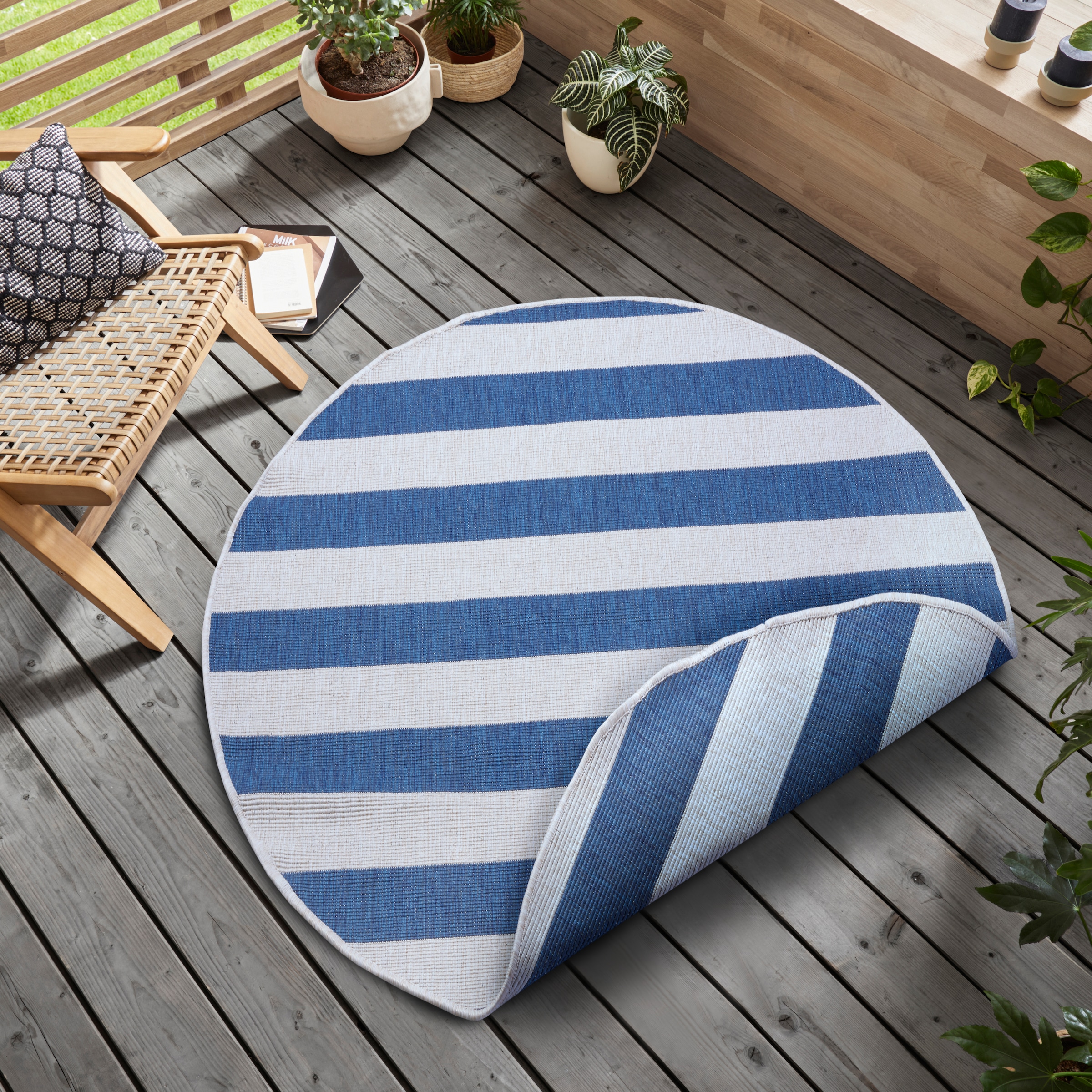 my home Tapis »Alan Wendeteppich« Rond 5 mm Höhe Beidseitig nutzbar, Streifen, Scandi, wetterfest, für In- und Outdoor