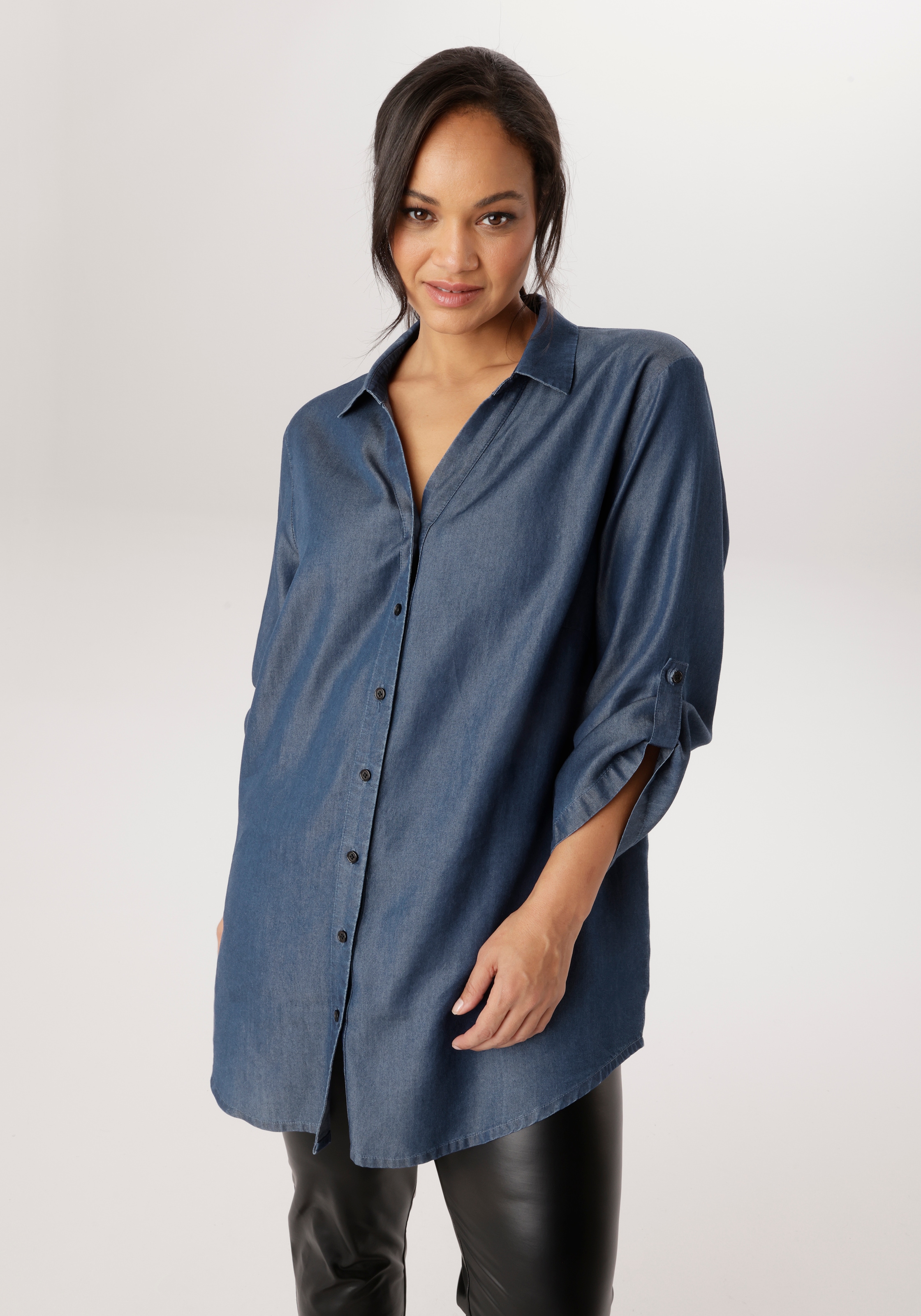 Image of Aniston PLUS Jeansbluse aus weicher Lyocell Qualität