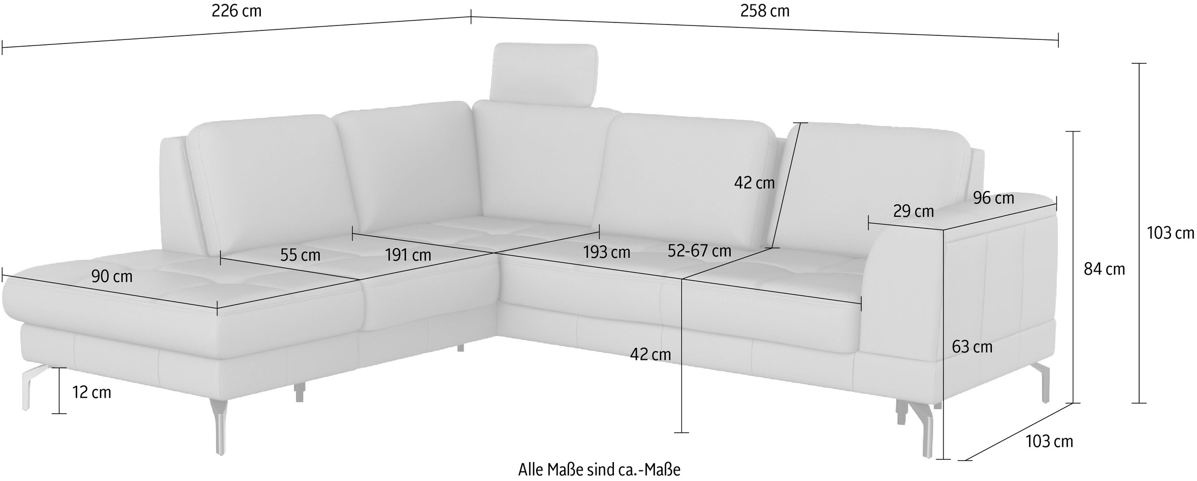 sit&more Ecksofa »Bendigo L-Form«, inklusive Sitztiefenverstellung, Bodenfreiheit 12 cm, in 2 Fussfarben