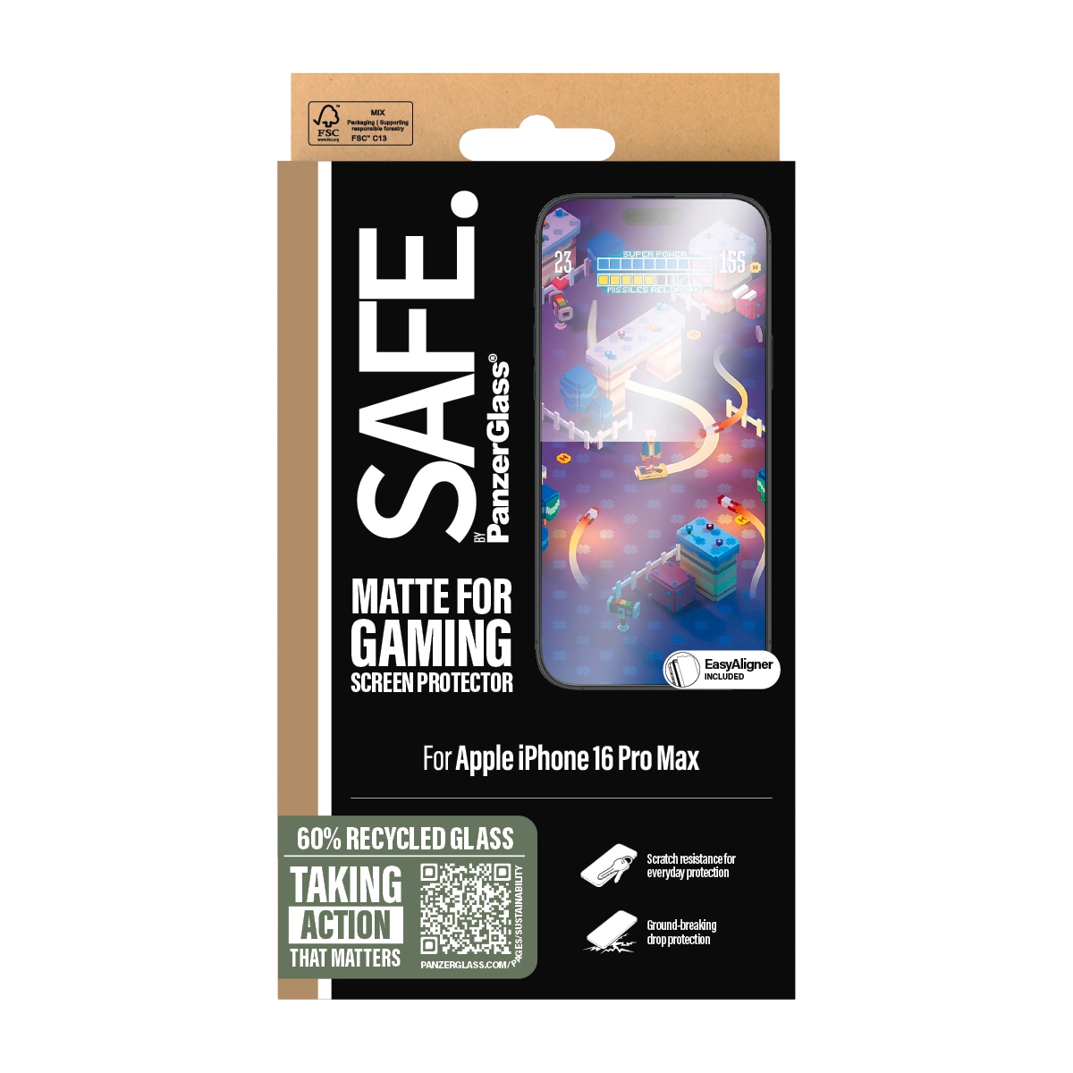 SAFE by PanzerGlass Displayschutzglas »Matte for Gaming Screen Protection«, für Apple iPhone 16 Pro Max, Displayschutzfolie, Schutzfolie, Bildschirmschutz, kratz- & stossfest