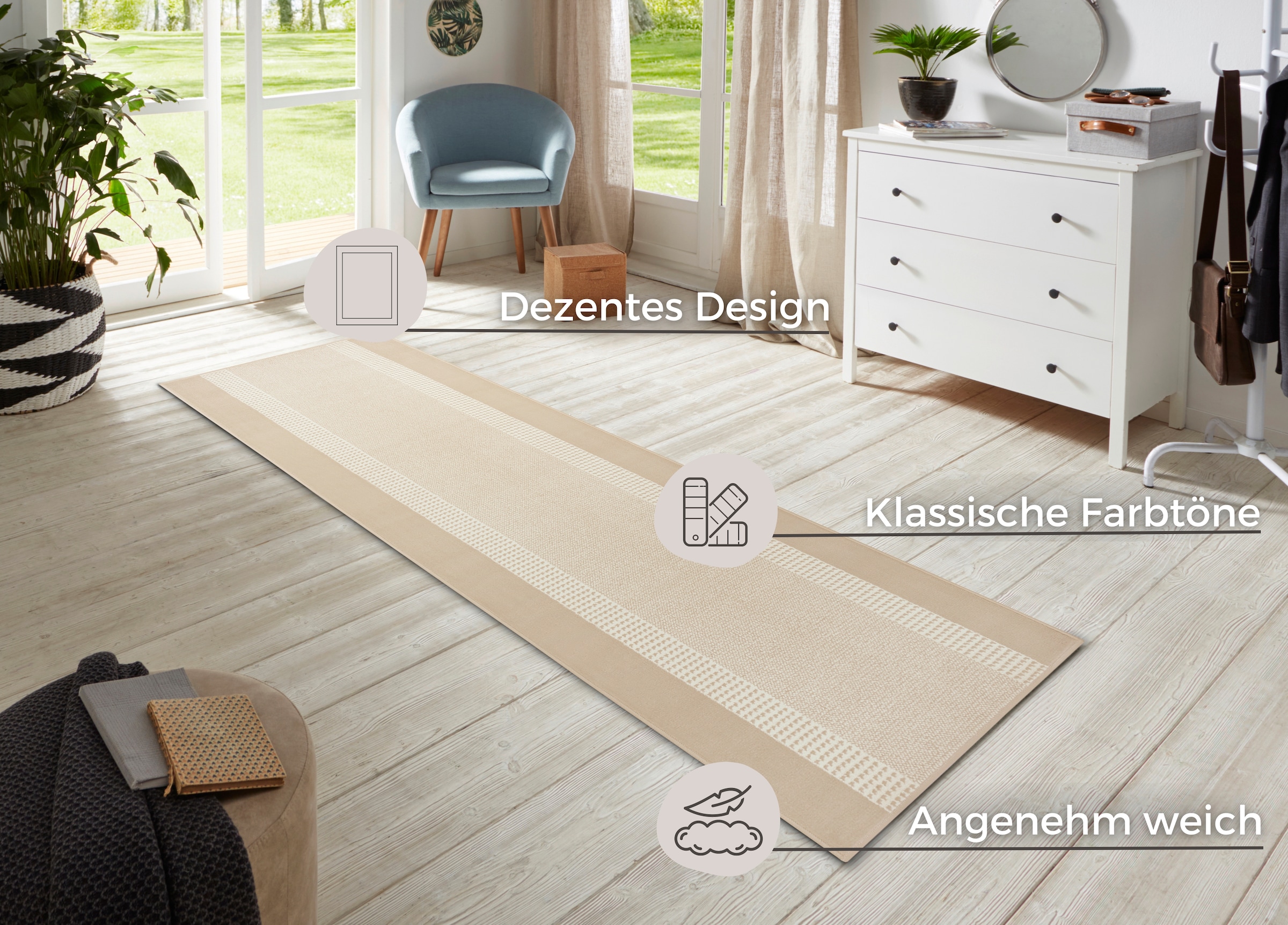 HANSE Home Teppich »Band«, rechteckig, 9 mm Höhe, Kurzflor, weich, Läufer Grössen, Wohnzimmer, Schlafzimmer, Esszimmer