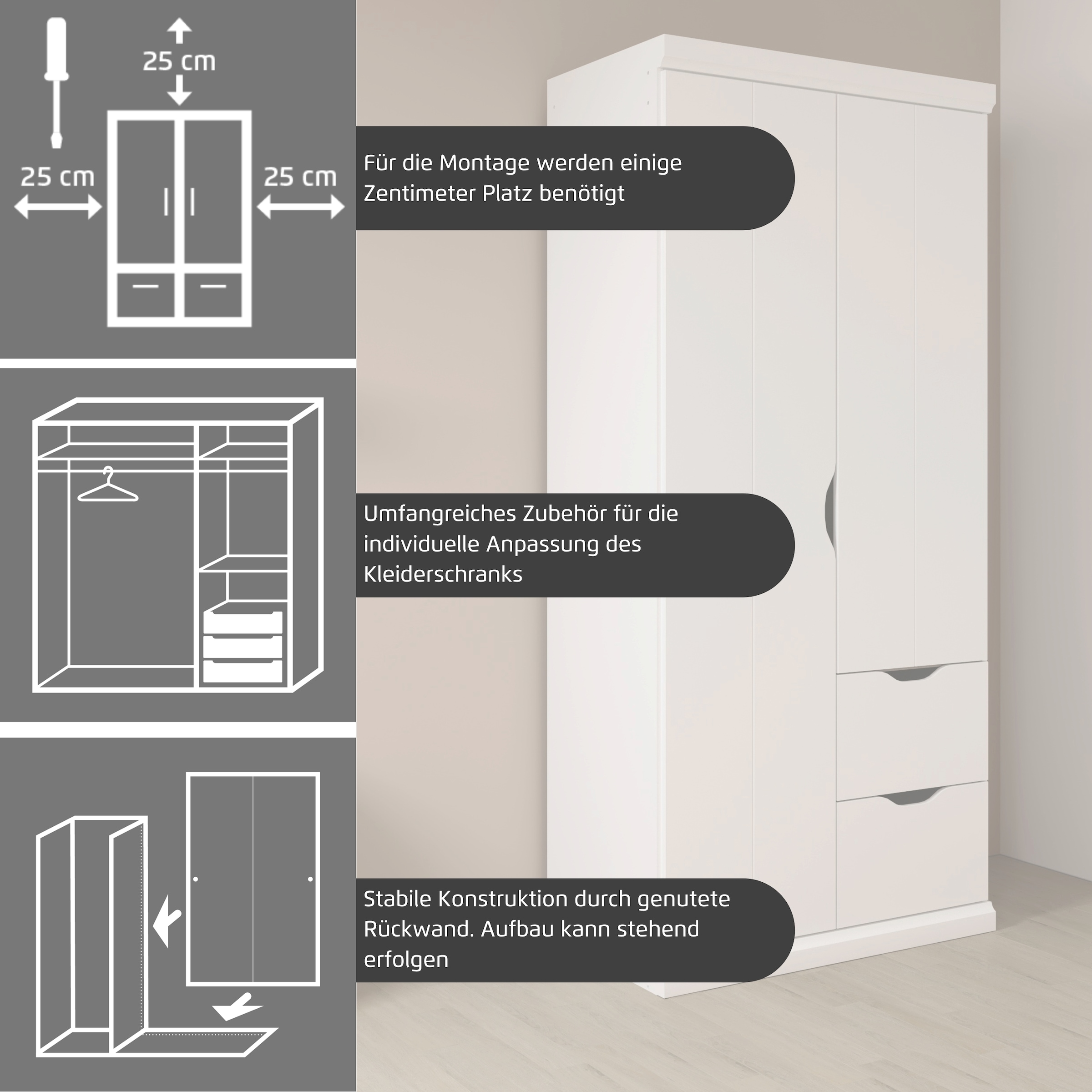 GOODproduct Kleiderschrank »Mehrzweckschrank Aktenschrank Möbel Mietswohnung Schlafzimmer MARLENE« 3 verschiedene Ausstattungen BASIC/CLASSIC/PREMIUM (inkl. SOFT-CLOSE),  in 3 Breiten 91/136/181 cm im Landhaus-Stil MADE IN GERMANY