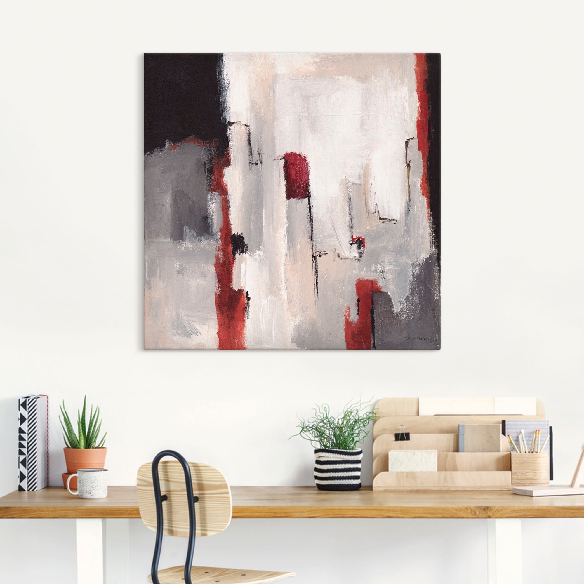 Artland Leinwandbild »Rot an Grau II« Gegenstandslos 1 Stk. tlg. auf Holzrahmen gespannt