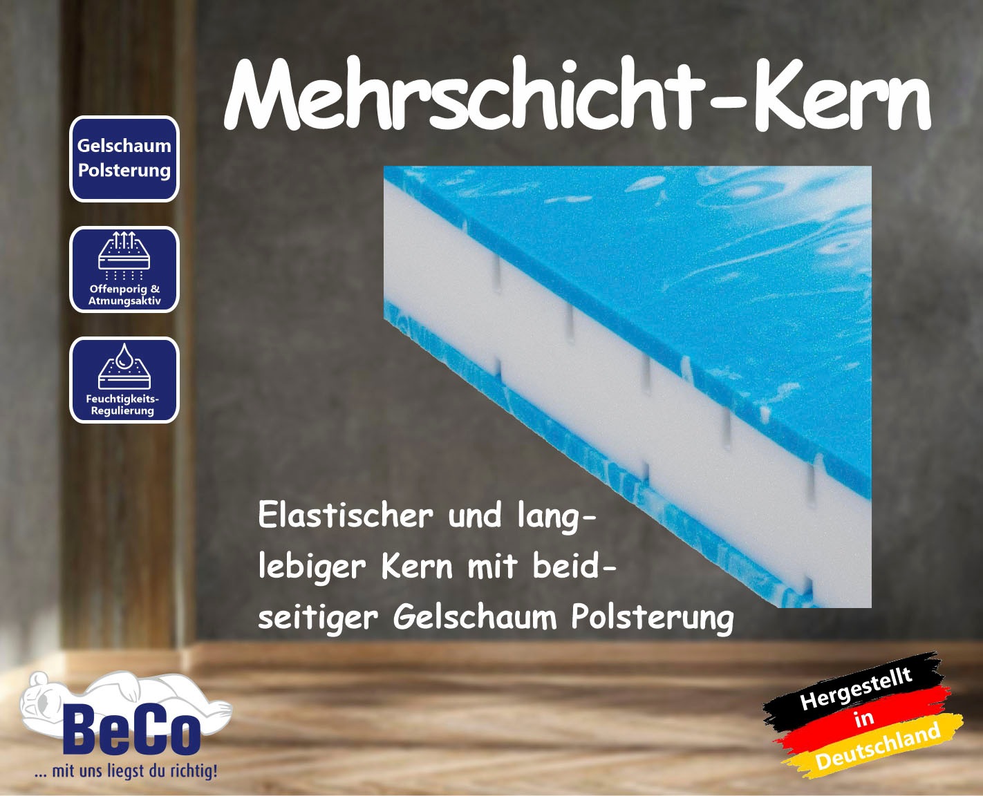 Beco Gelschaummatratze »GUMO MAXX«, 25 cm cm hoch, Raumgewicht: 30 kg/m³, (1 St.), Matratze in verschiedenen Grössen, luxuriöse Matratzenhöhe von 25 cm