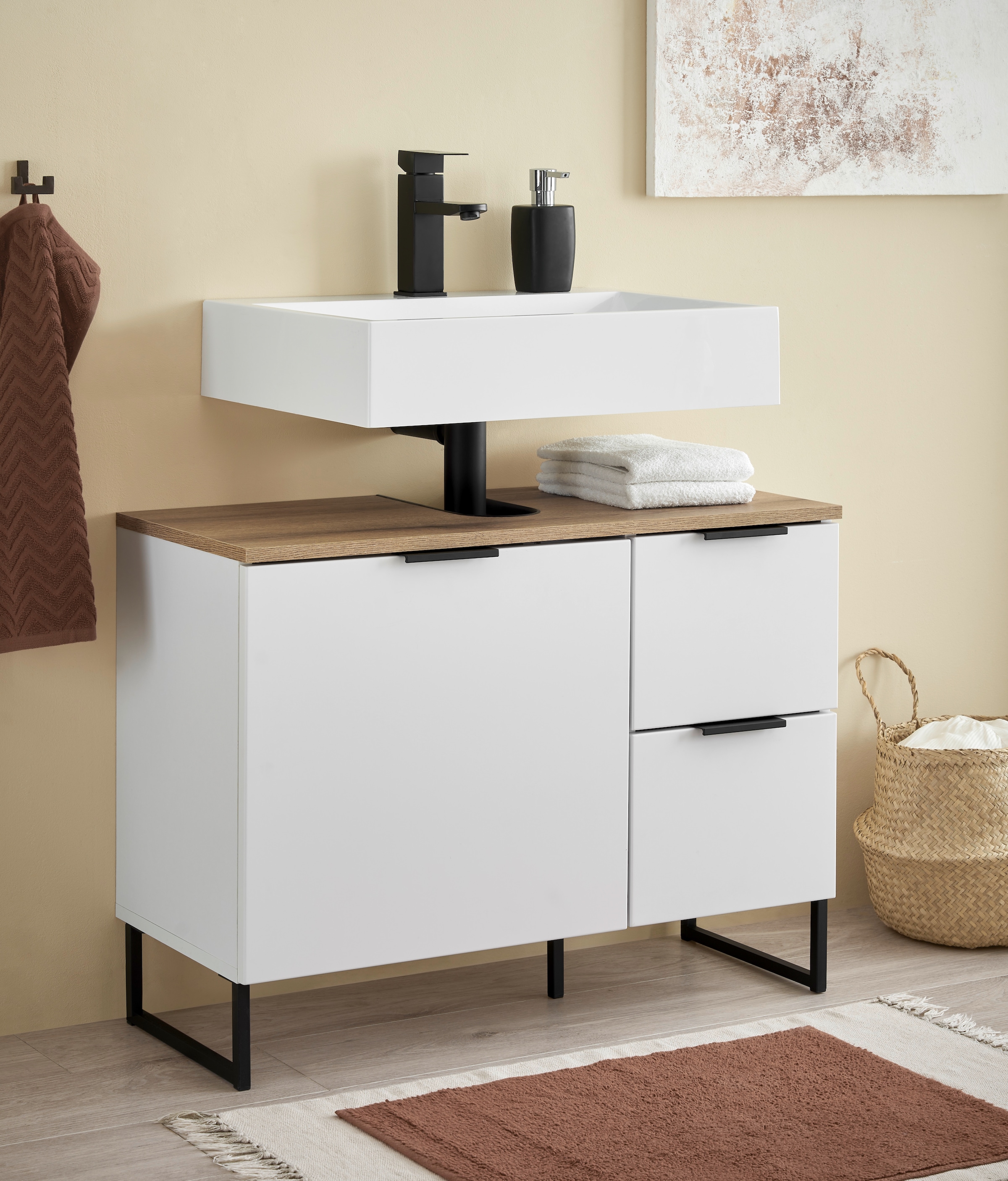 BASIC by Balculina Armoire sous lavabo »Denver Waschbeckenunterschrank, Badezimmerschrank BxHxT 80x60x35« 1 cuis tlg. largeur 80 cm, porte montable à gauche/droite, Softclose