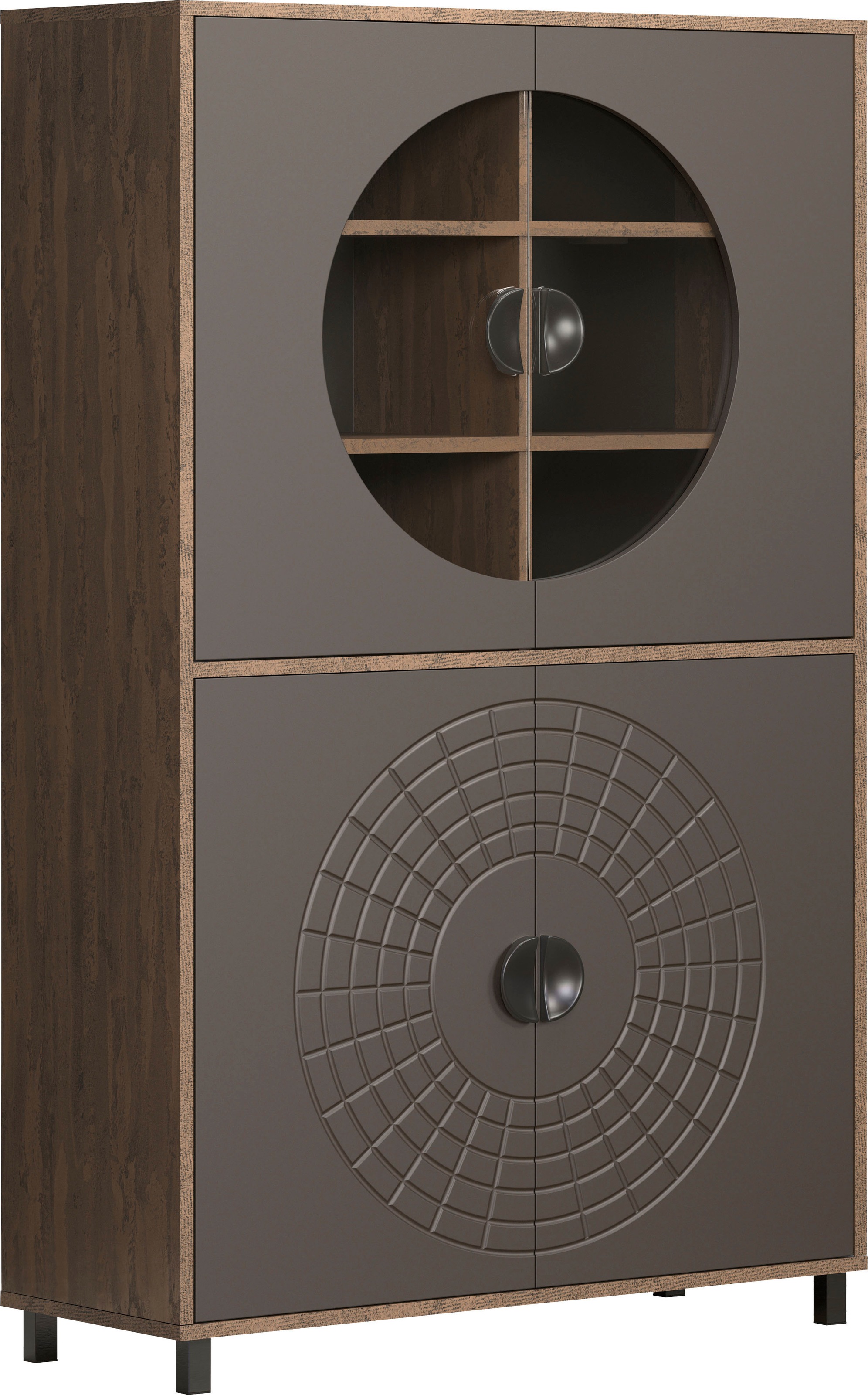 Image of Home affaire Hochkommode "Fusion" 1 Stk. tlg. Vitrine mit besonderem Kreismuster - Hochzeitsschrank in Vintageoptik