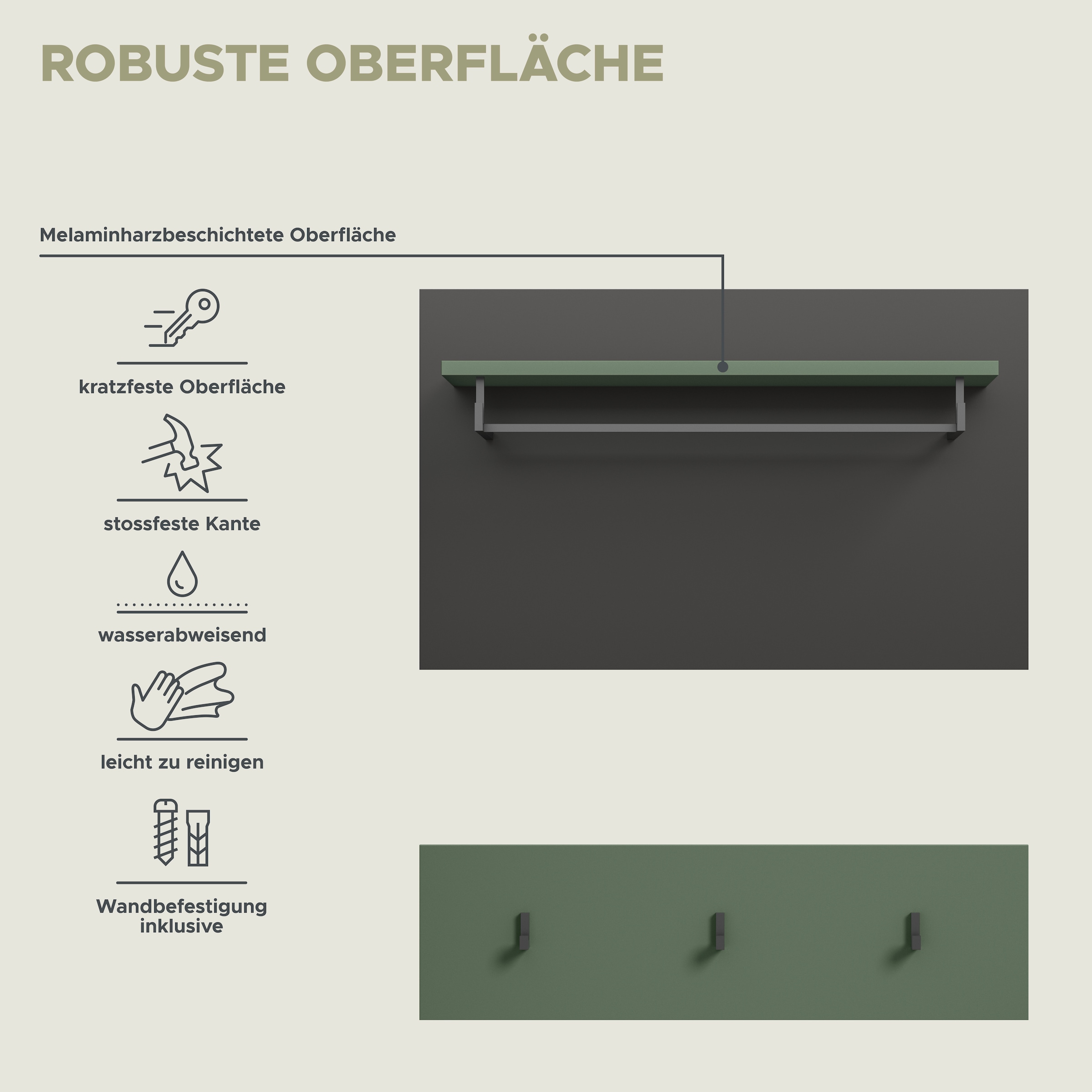 Home affaire Garderobenpaneel »REHAT, TOPSELLER!, 2-teilig, bestehend aus: Paneel & Hakenleiste« in verschiedenen Farben erhältlich, 1 Stk. tlg. Paneel, Hakenleiste, Wandboard, Garderobe, Garderobenleiste
