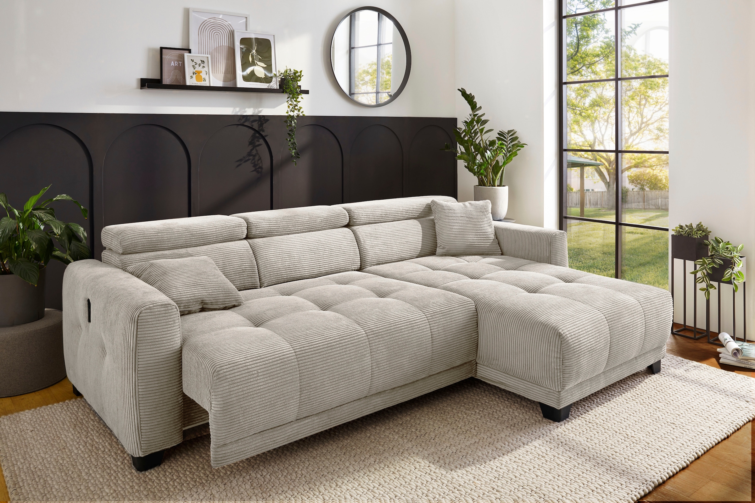 Jockenhöfer Gruppe Canapé d'angle »Cremona L-Form, B: 263 cm, mit 30 cm elektr. Sitztiefenverstellung« capacité de charge 140kg par siège, réglage de l'appuie-tête & prise USB