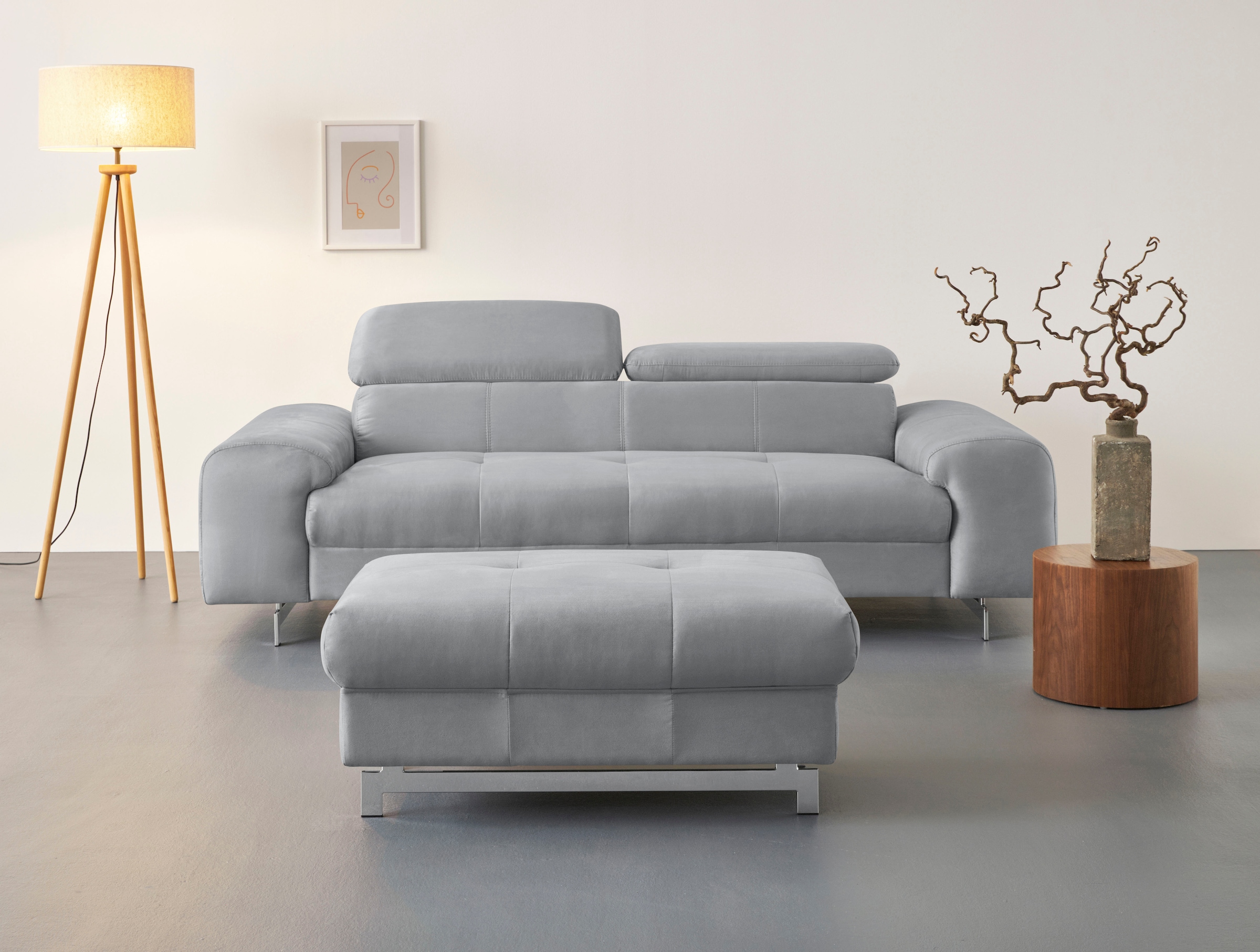 COTTA 3-Sitzer »Chef«, Big-Sofa mit Kopfteilverstellung, edle Metallkufen