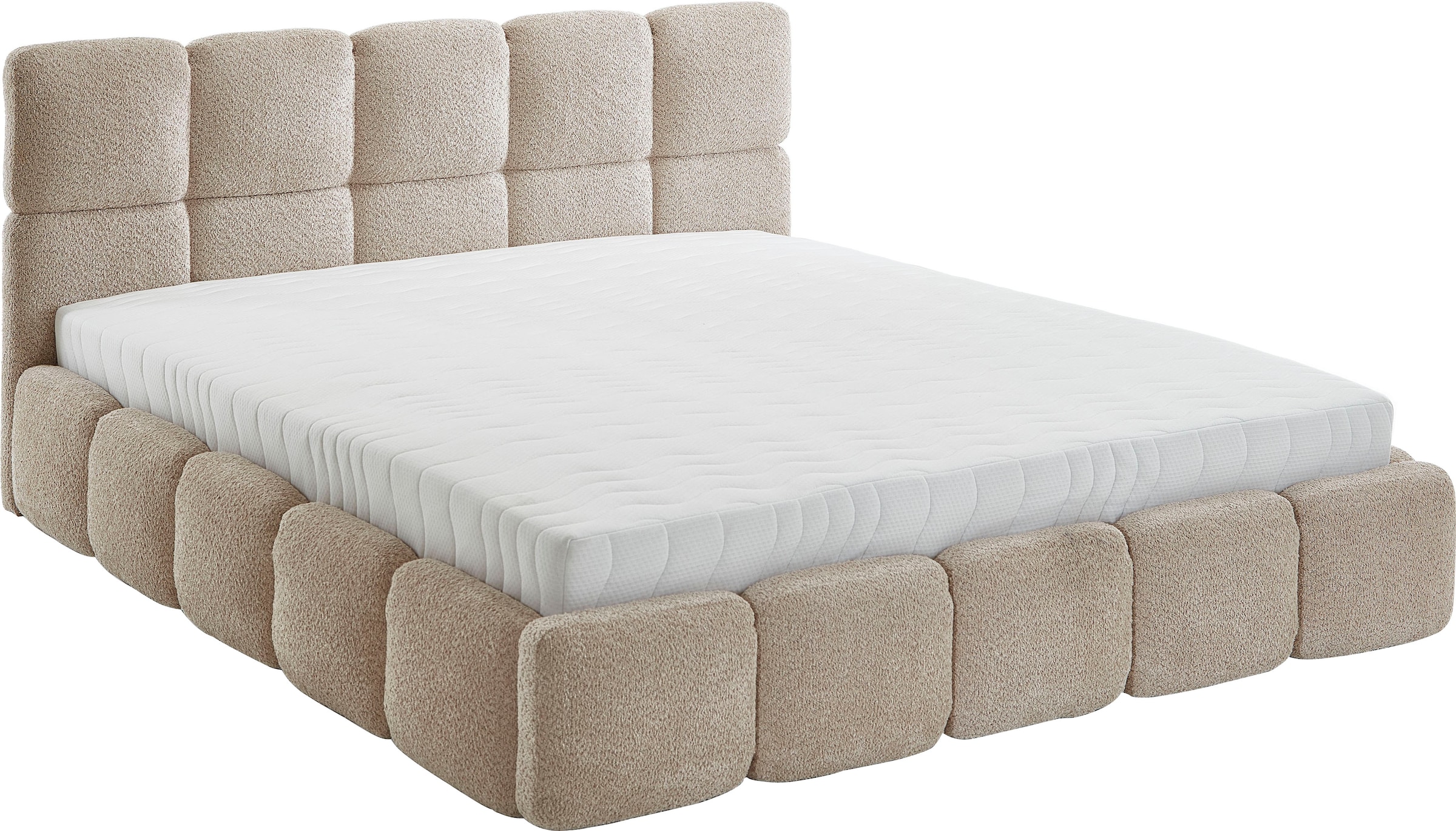 ATLANTIC home collection Polsterbett »"Jane" mit grossen Stauraum«, luxurious gepolstertes Kopfteil und Rahmen, Bezug mit Bouclécharakter