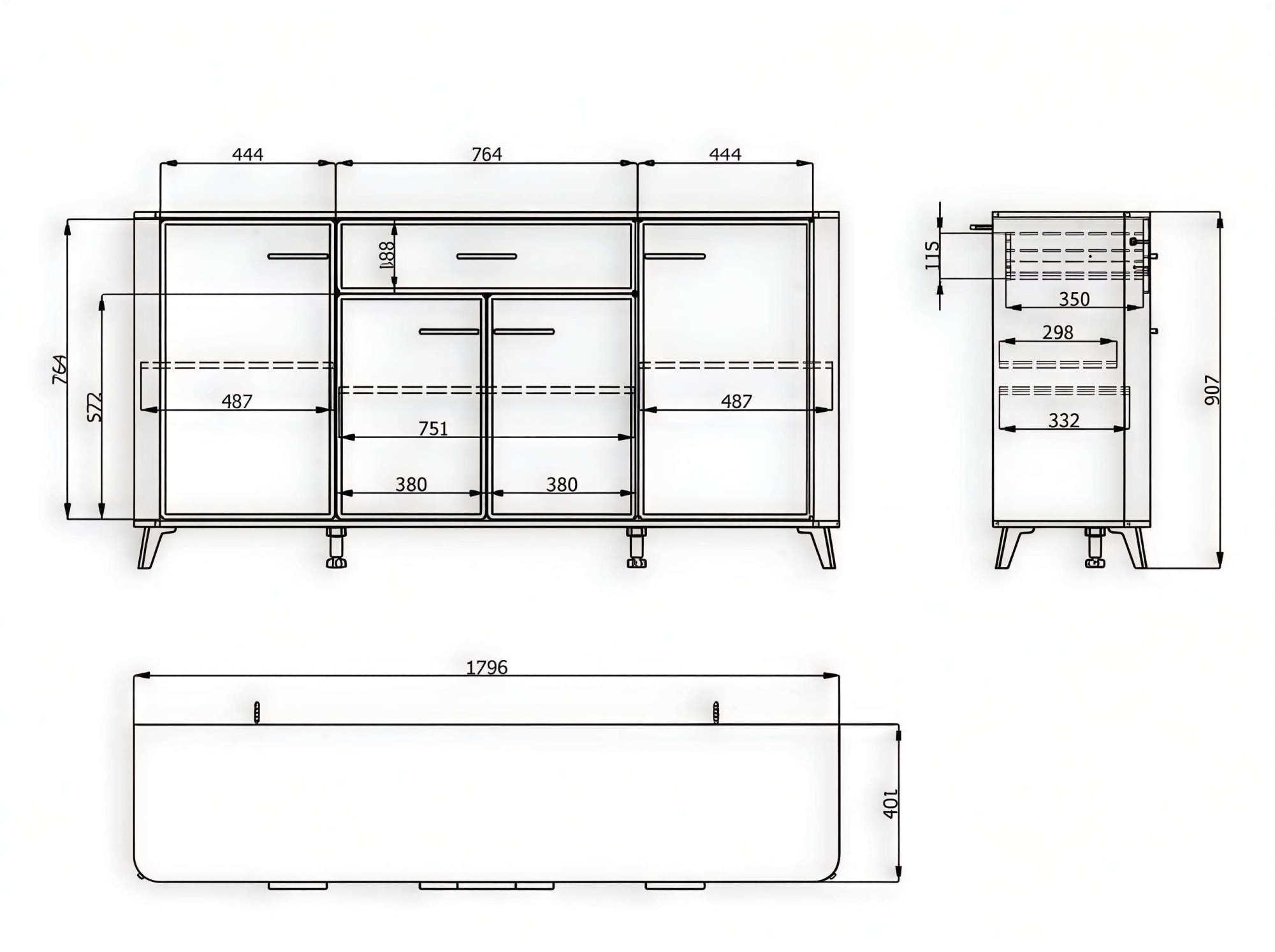 Home affaire Sideboard »Darwen Kombikommode, Sideboard, Schubladenkommode« Abgerundete Kanten, matte Kaschmir-Oberflächen, Masse: 179,5x40x90,5 cm