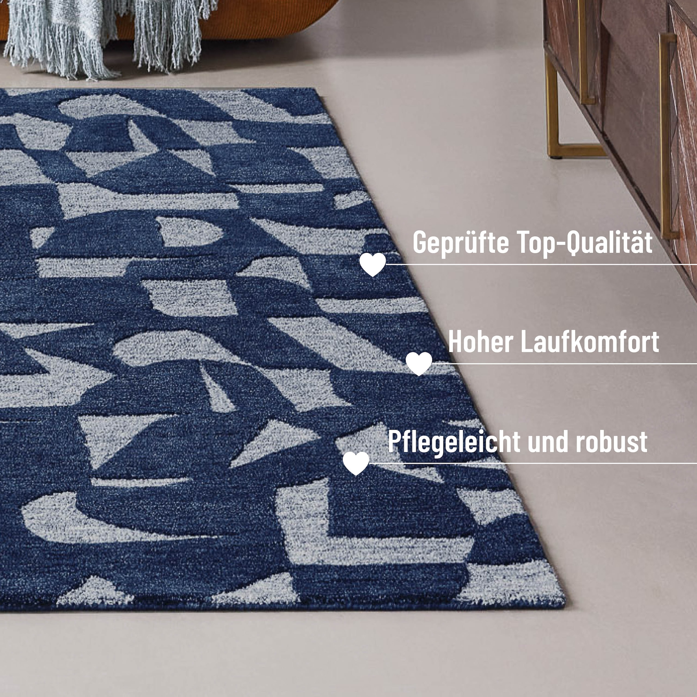 Wecon home Teppich »Ocean State«, rechteckig, 10 mm Höhe, handgefertigt, gemustert, pflegeleicht, Wolle, Wohnzimmer, Esszimmer