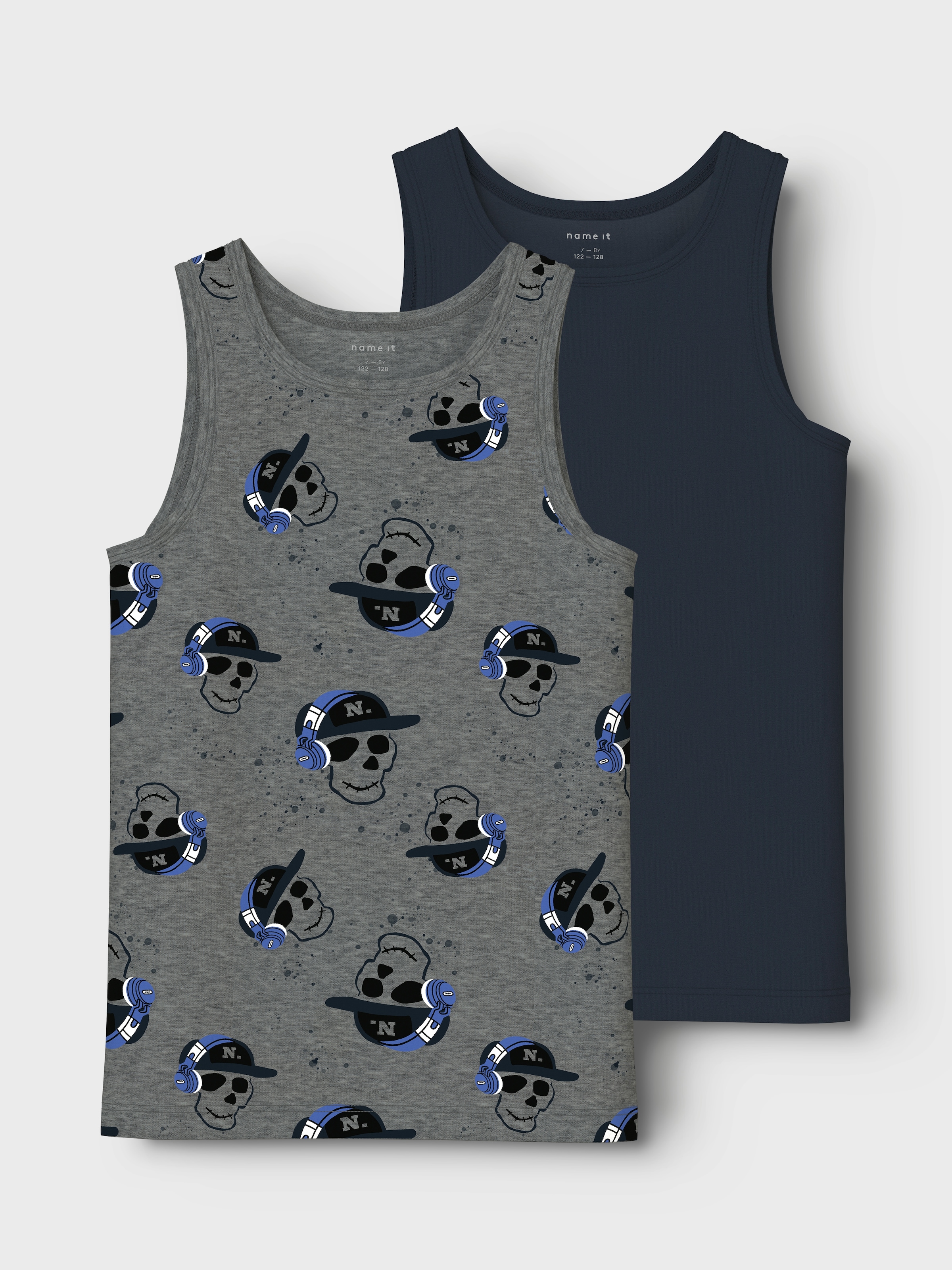 Image of Name It Unterhemd "NKMTANK TOP 2P DARK GREY MEL SKULL NOOS" Set, 2 Stk.