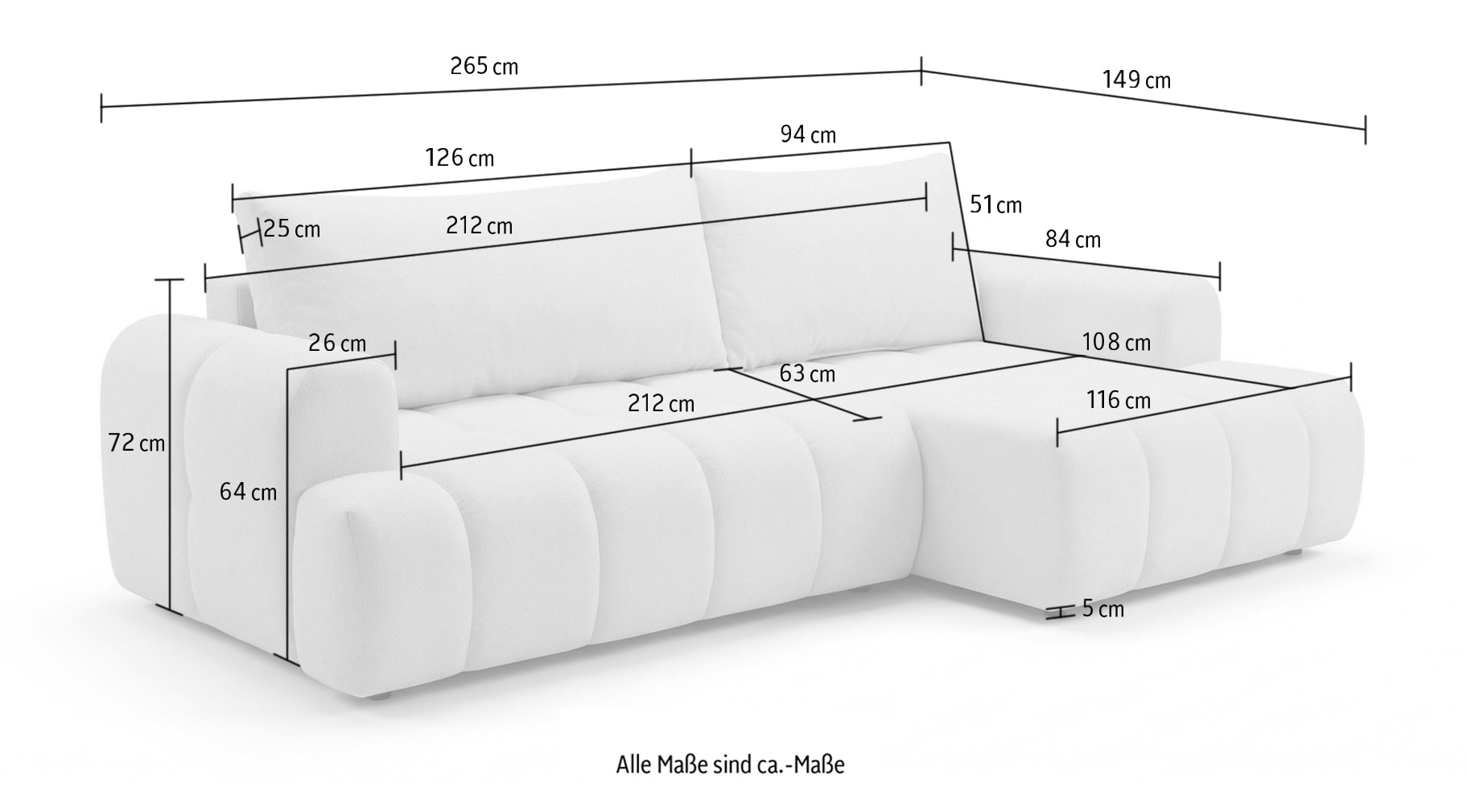 GOODproduct Ecksofa »LIOORA Schlafsofa mit Bettkasten, Breite 265 cm, Verlässliche Qualität« L-Form mit Bettfunktion und Bettkasten, Recamiere rechts/links