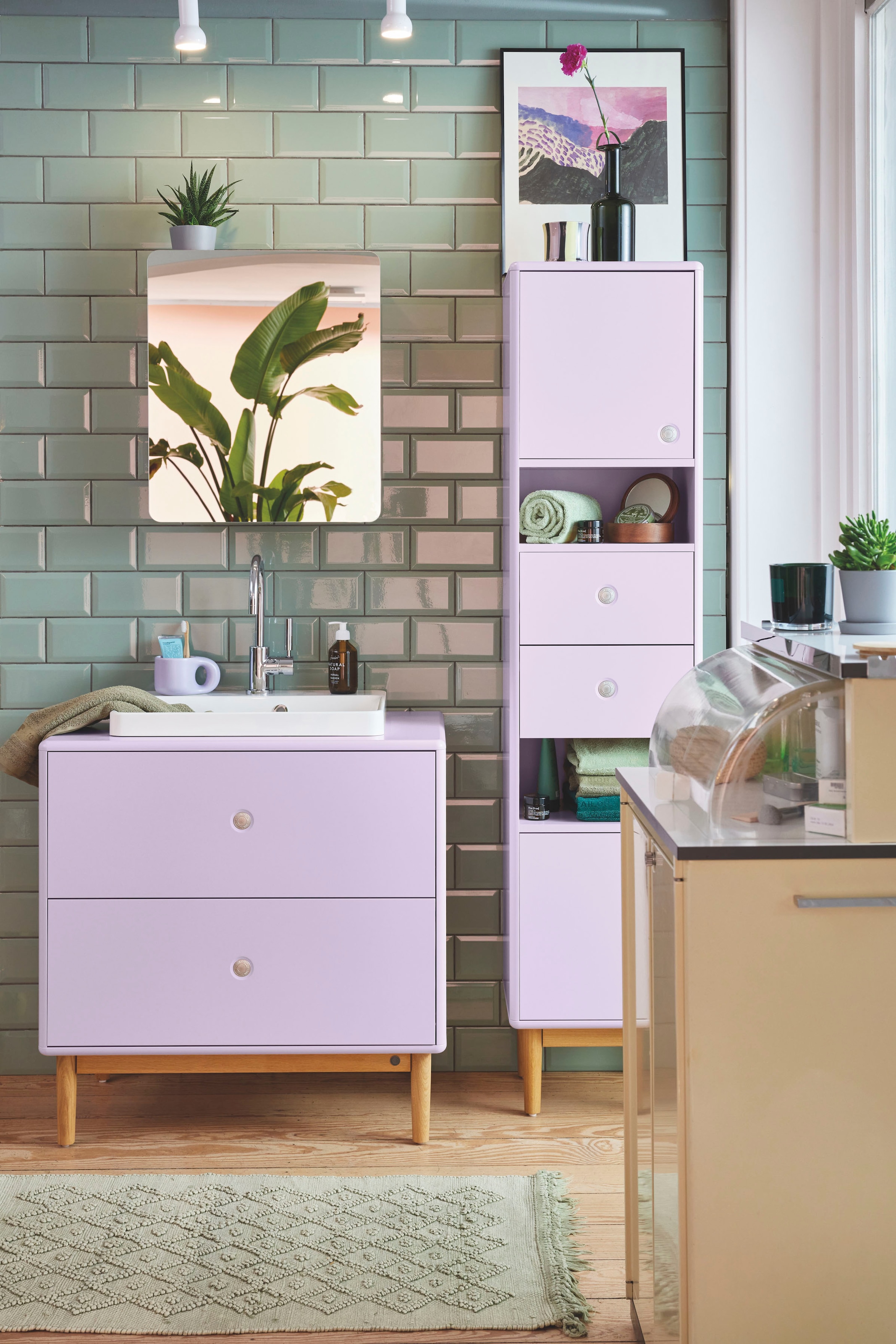 TOM TAILOR HOME Badematte »Vintage Wash«, fussbodenheizungsgeeignet, Badteppich, Uni Farben, Rauten Muster, mit Fransen, reine Baumwolle