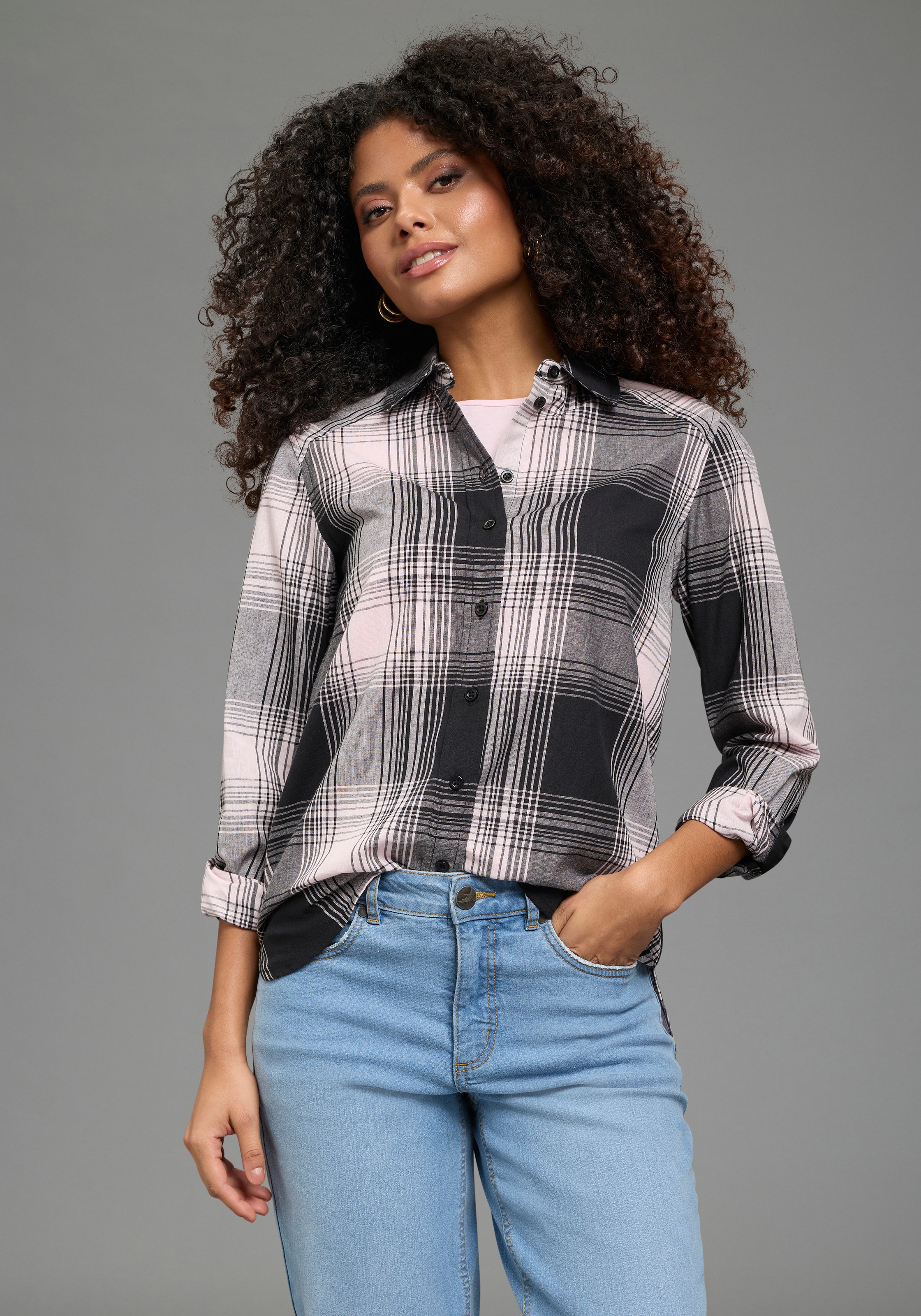 Laura Scott Karobluse klassische Bluse, kariertes Muster, aus leichter Web-Baumwolle