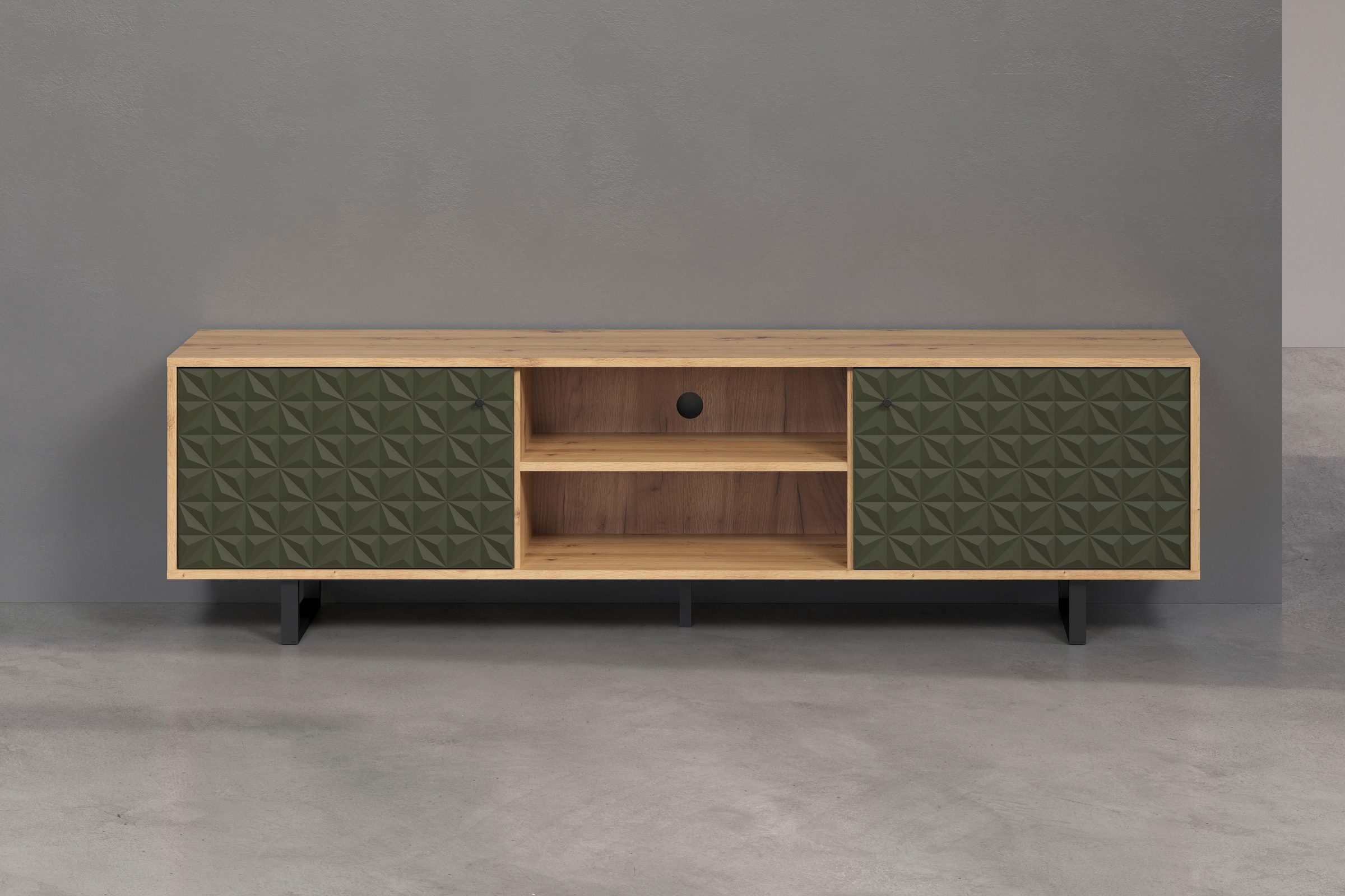 Places of Style TV-Board »Ferretti«, TV-Tisch mit besonderer Fräsung - Füsse und Griffe aus Metall