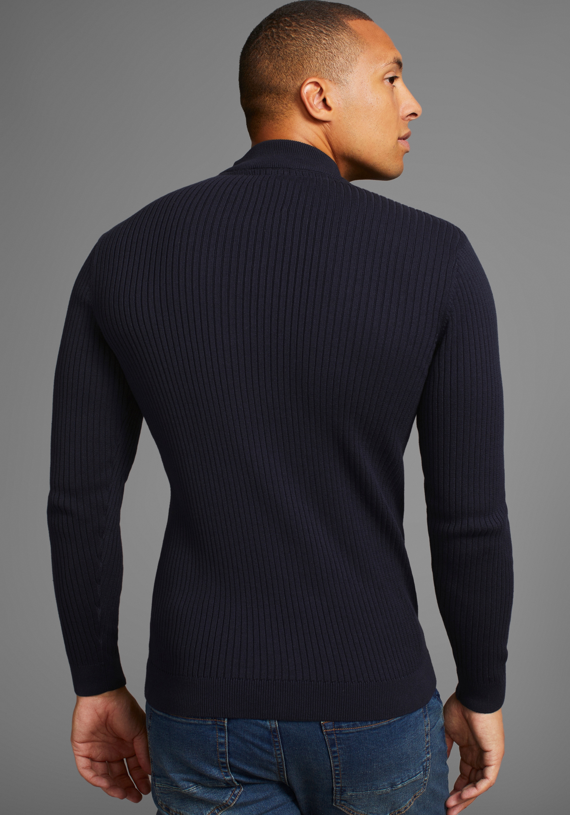 Bruno Banani Stehkragenpullover, in Rippstrickoptik