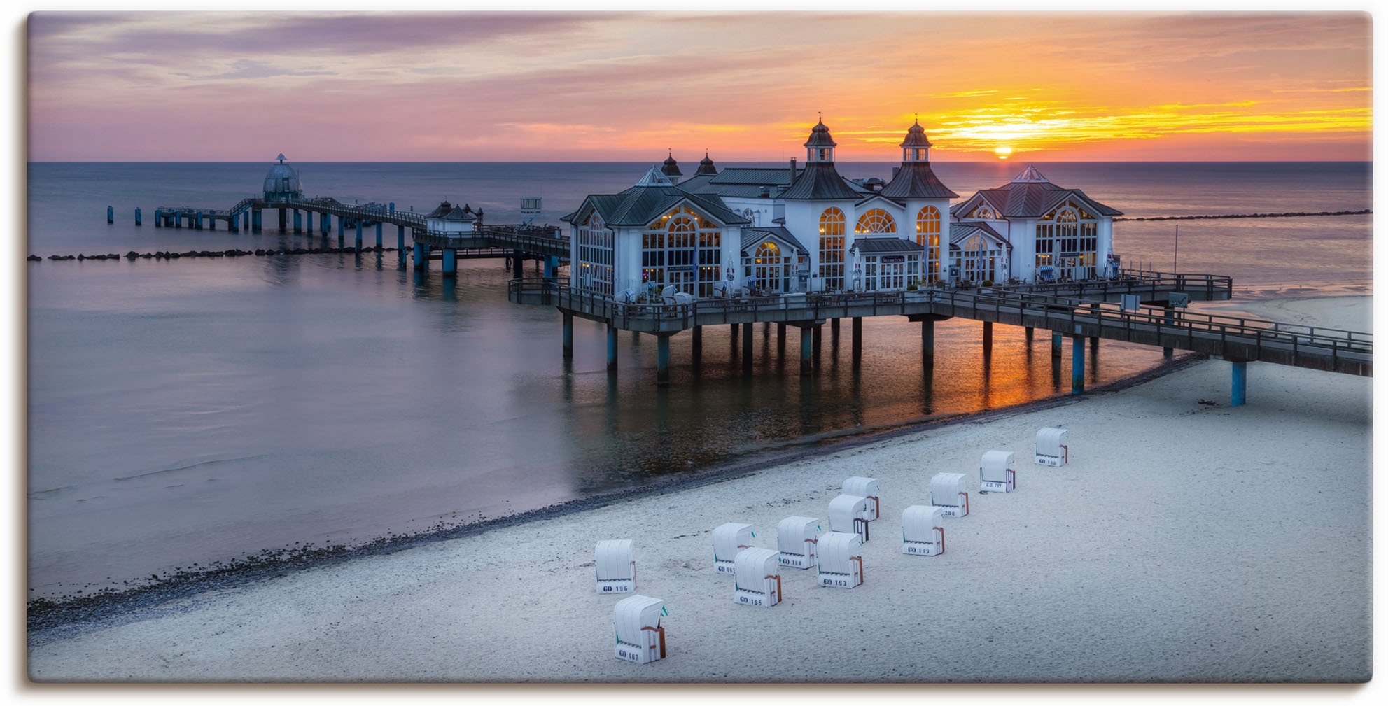 Image of Artland Wandbild "RÜGEN Seebrücke in Sellin Sonnenaufgang" Bilder vom Sonnenuntergang & -aufgang 1 Stk. tlg. als Alubild, Leinwandbild in verschied. Grössen