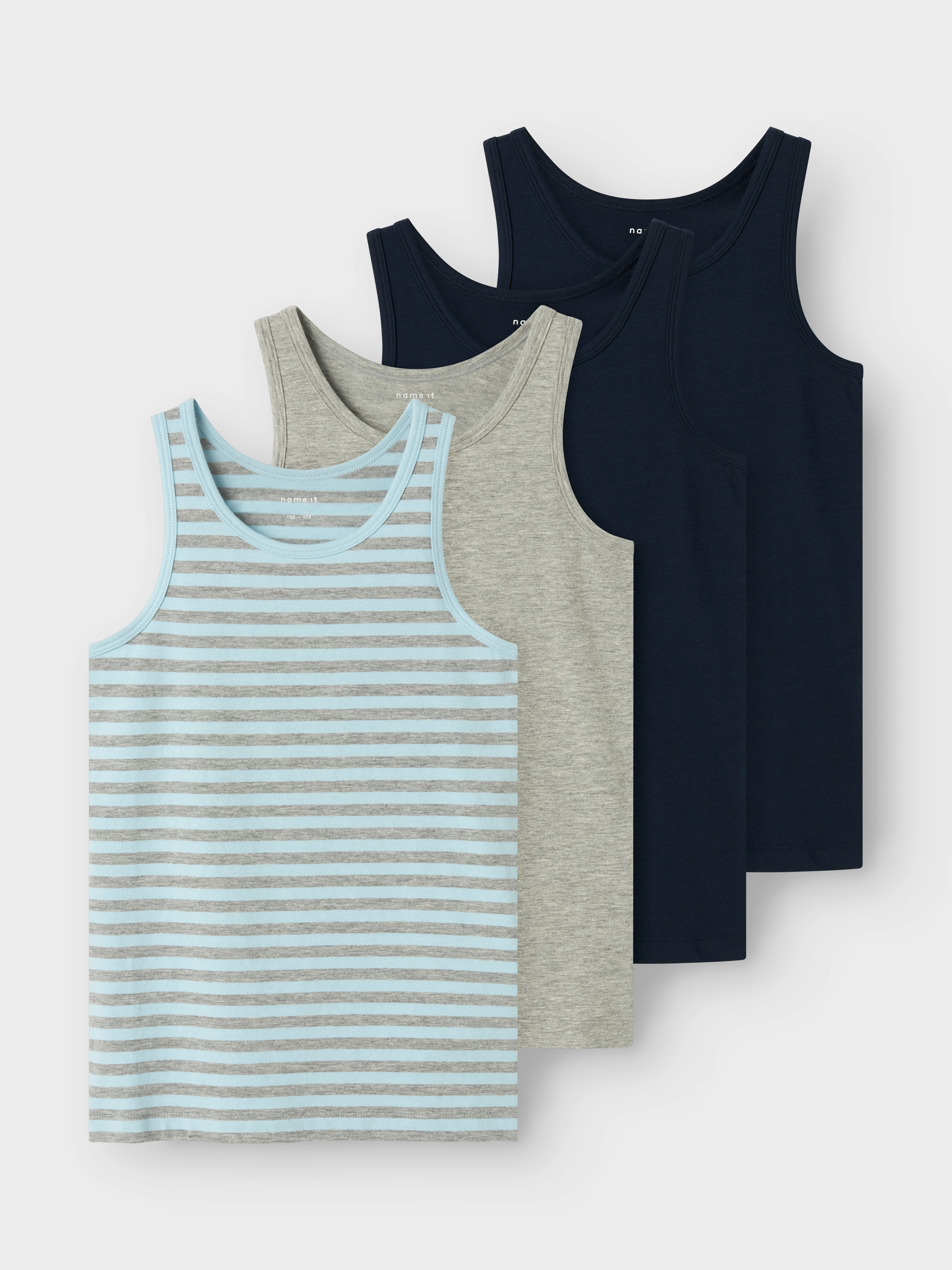 Image of Name It Unterhemd "NKMTANK für Jungen mit Streifen im 4er-Pack" Packung, 4 Stk. gestreift, casual, regular fit, Baumwollmischung, Rundhals