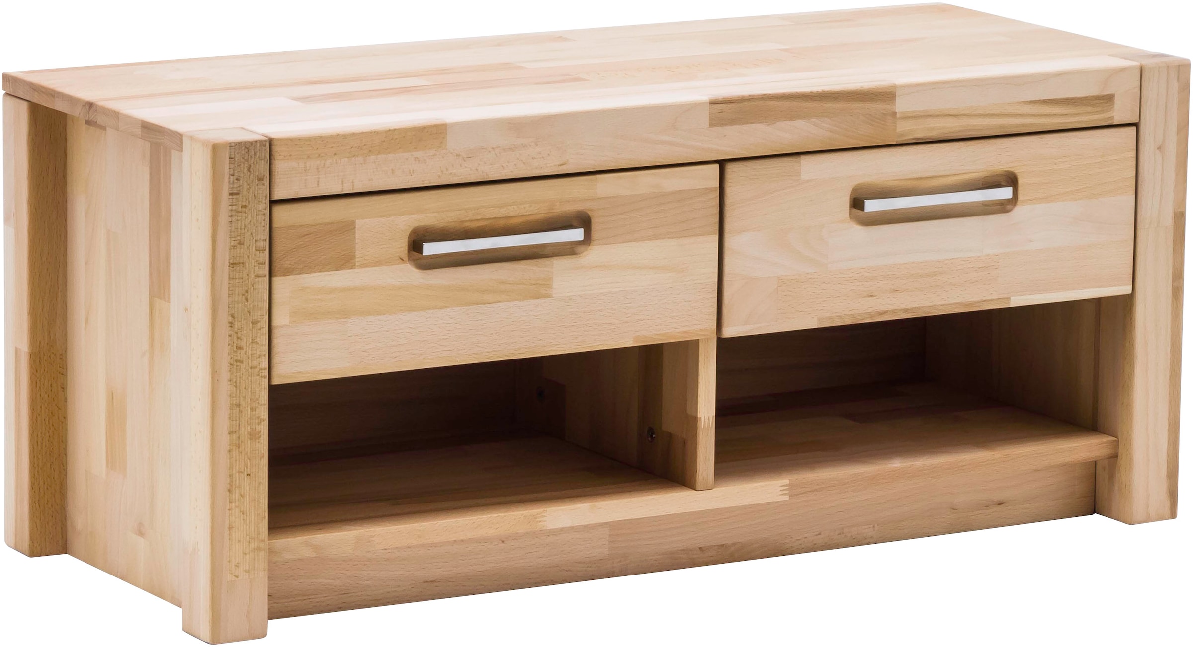 Image of MCA living Garderobenschrank "Fenja Garderobenbank, Flurbank, Bank, Ablagebank - Breite 100 cm" 1 Stk. tlg. Massivholz, Kernbuche,2 offene Fächer, 2 Schubkästen, Made in Europe