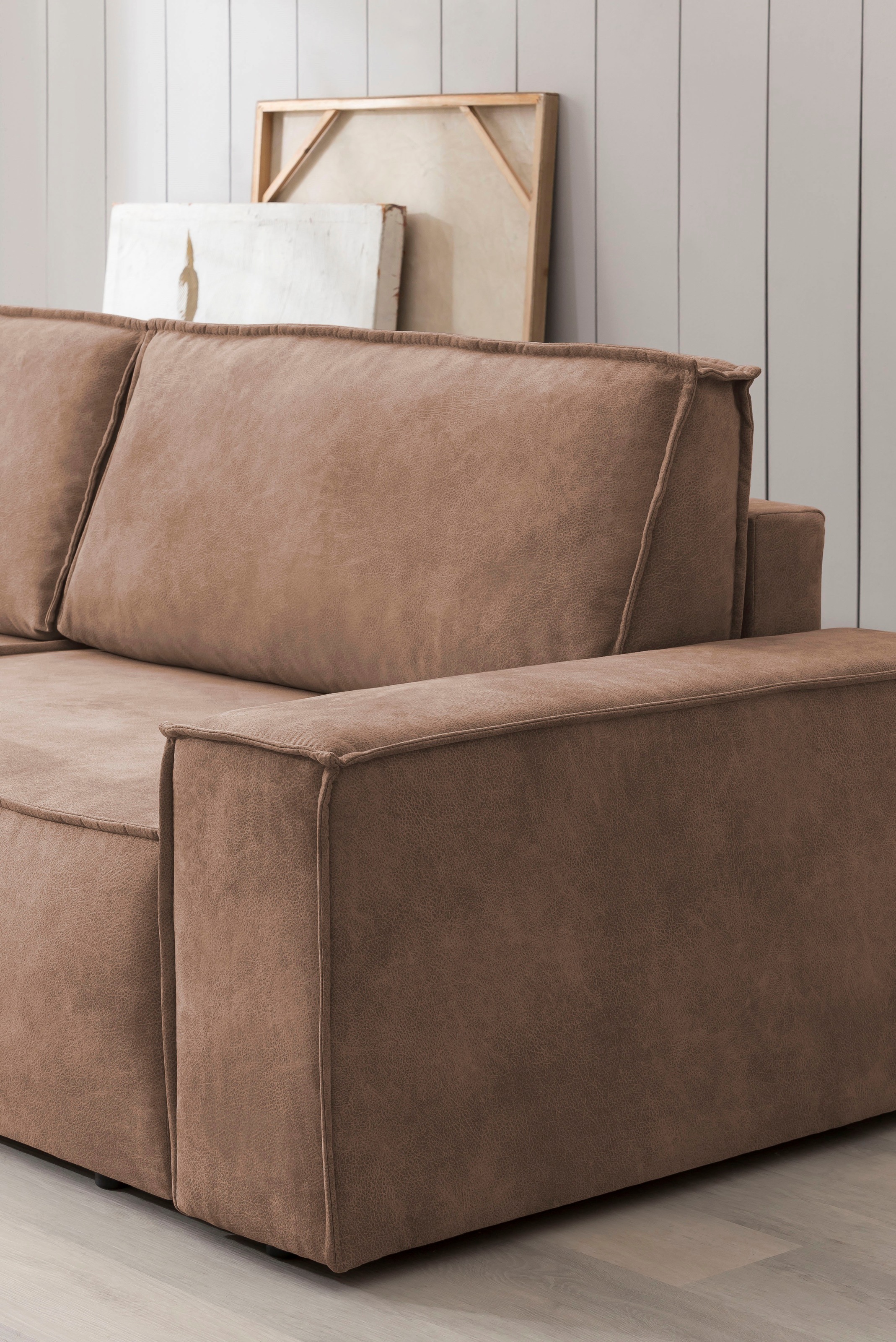 Home affaire Wohnlandschaft »SHERWOOD 329 cm, U-Form, Schlafsofa,«, Schlaffunktion m. Bettkasten (194x139 cm), Cord, Vintage, Samtvelours