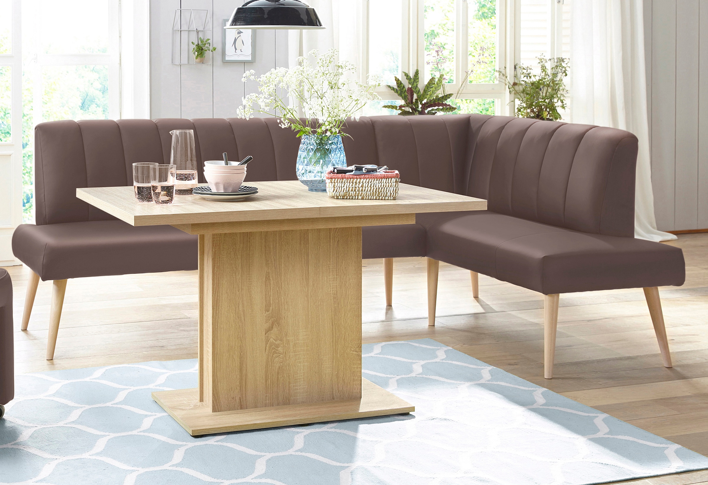 exxpo - sofa fashion Eckbank »Costa, moderne Rückensteppung, bequem und elegant, hoher Holzfuss«, hochwertig verarbeitet, Frei im Raum stellbar