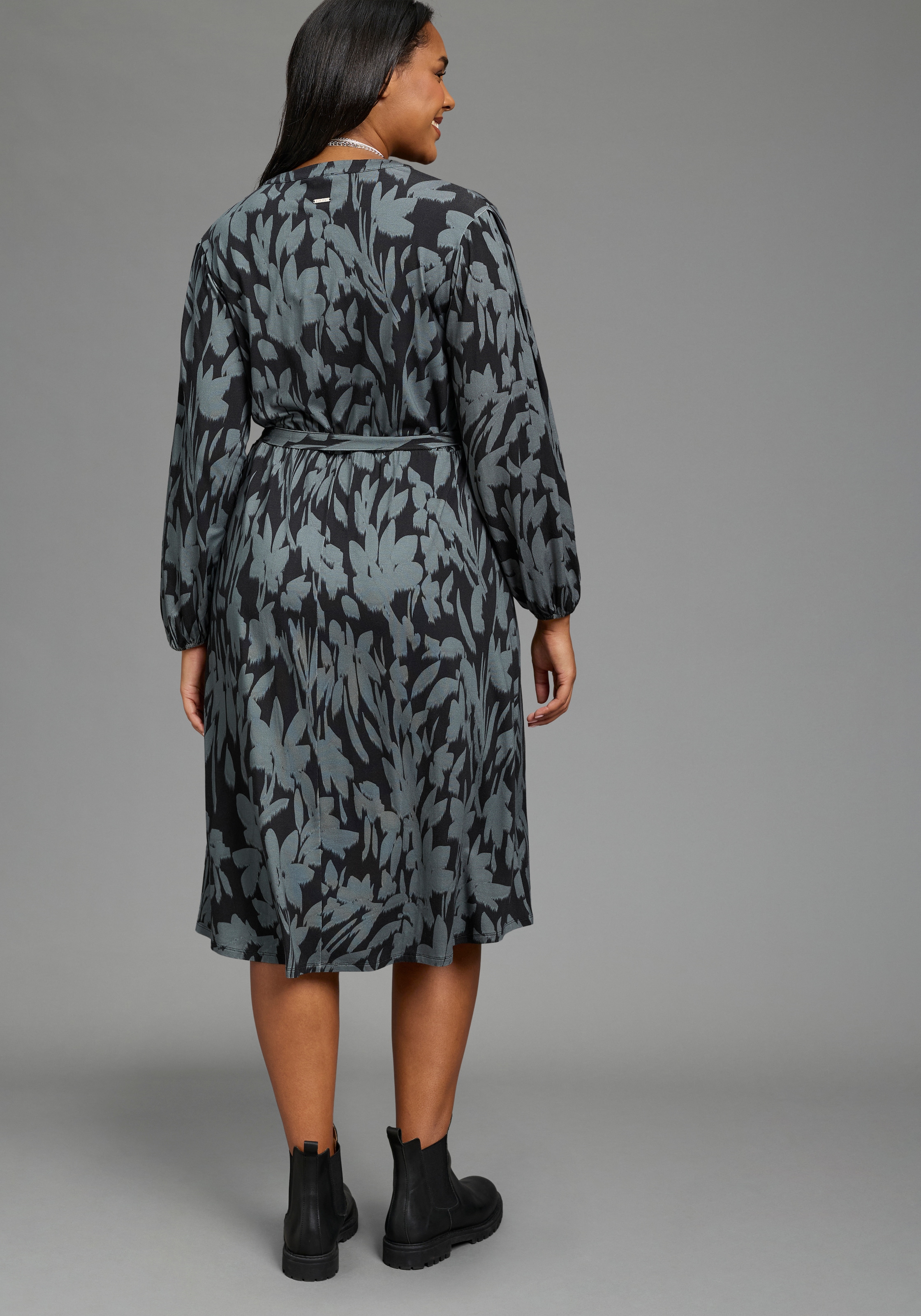 Laura Scott CURVE Jerseykleid »Grosse Grössen« wadenlang, gemustert, aus elastischer Viskosemischung, Langarm
