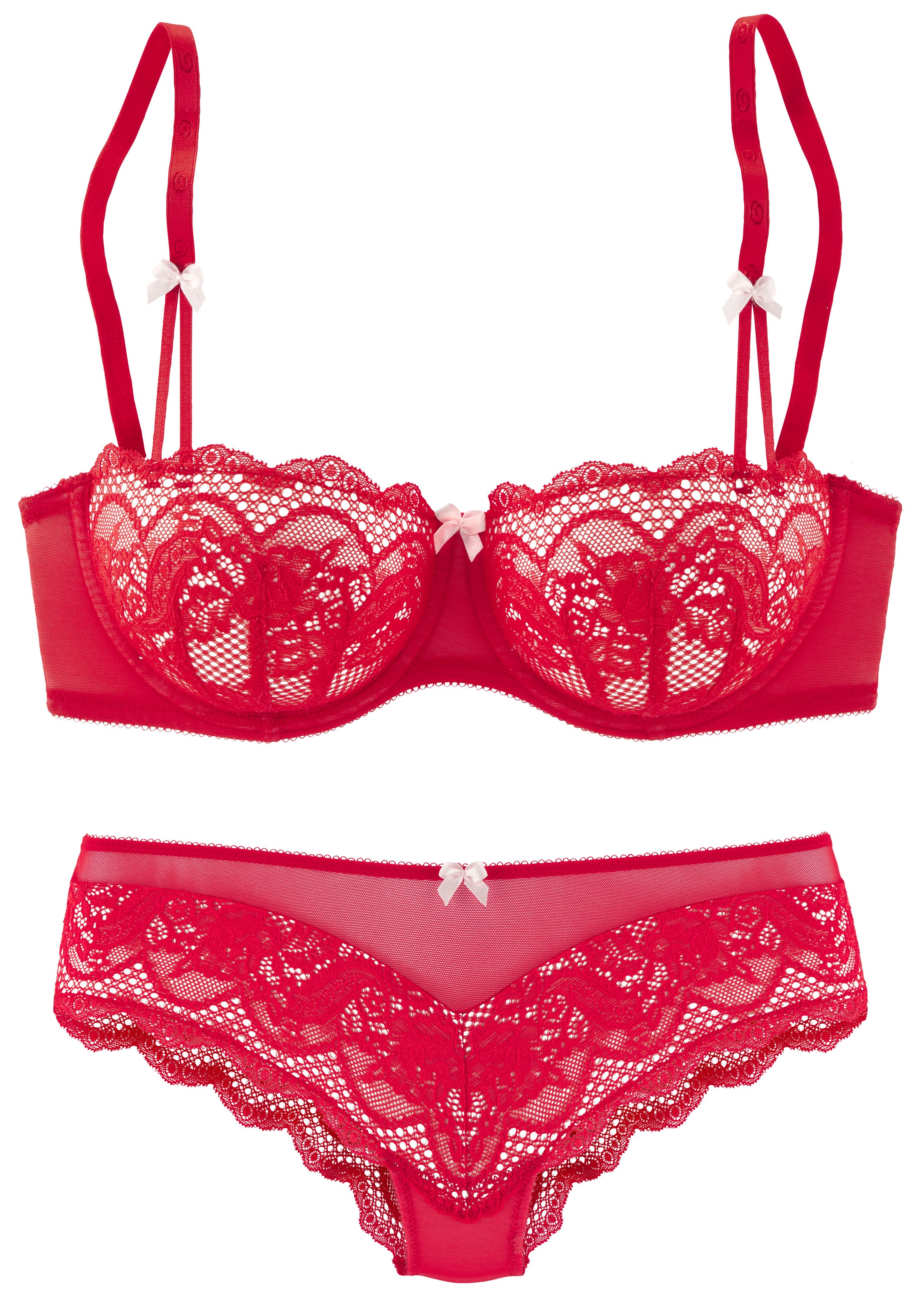 s.Oliver Set: Schalen-BH Set, mit Low Waist Panty, 2 Stk. mit feiner, blumiger Spitze und zarten Zierschleifen, sexy Dessous