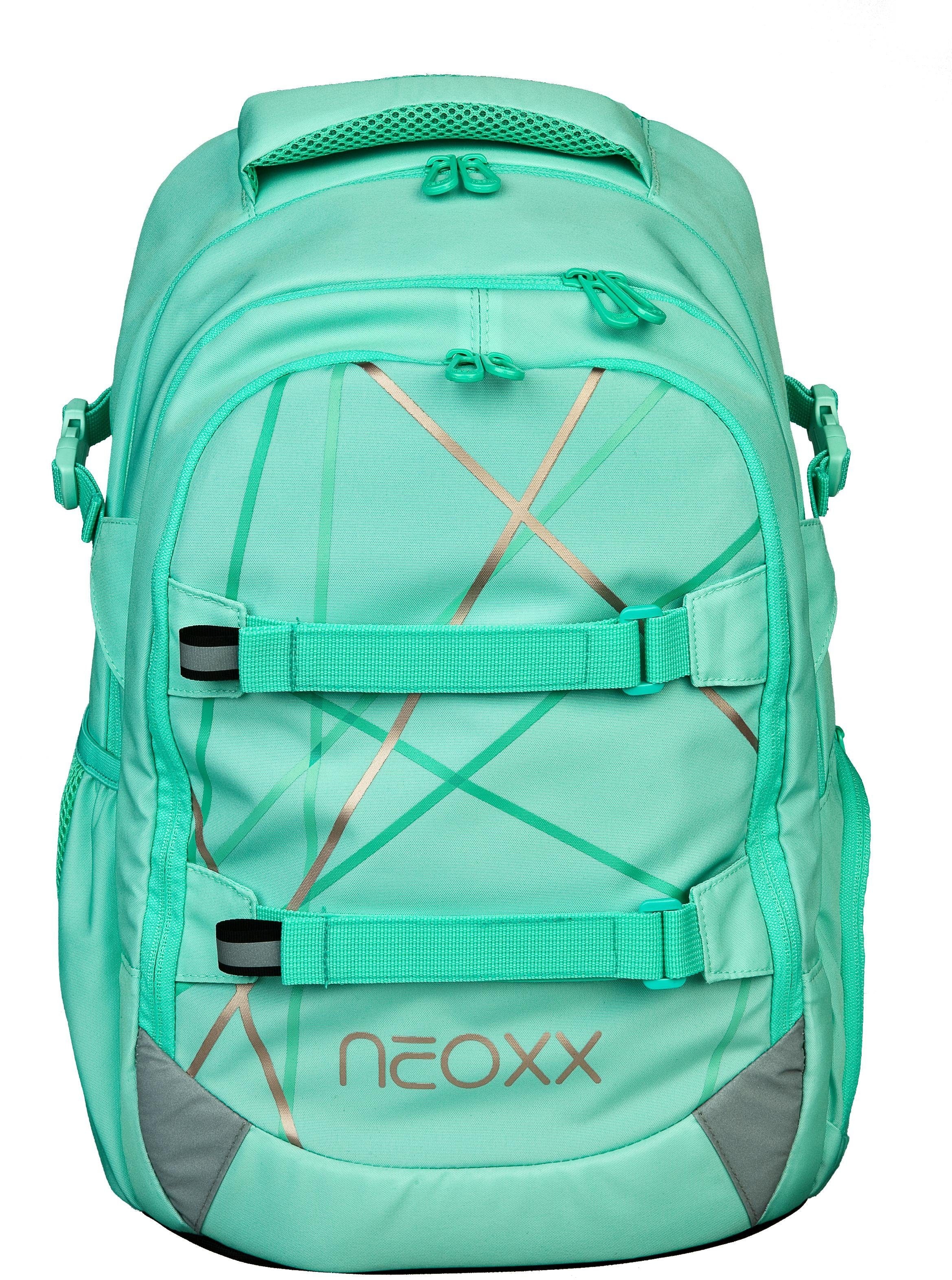 ✌ neoxx Schulrucksack »Active, Mint reflektierende to be«, PET-Flaschen aus en ligne recycelten Details, Acheter