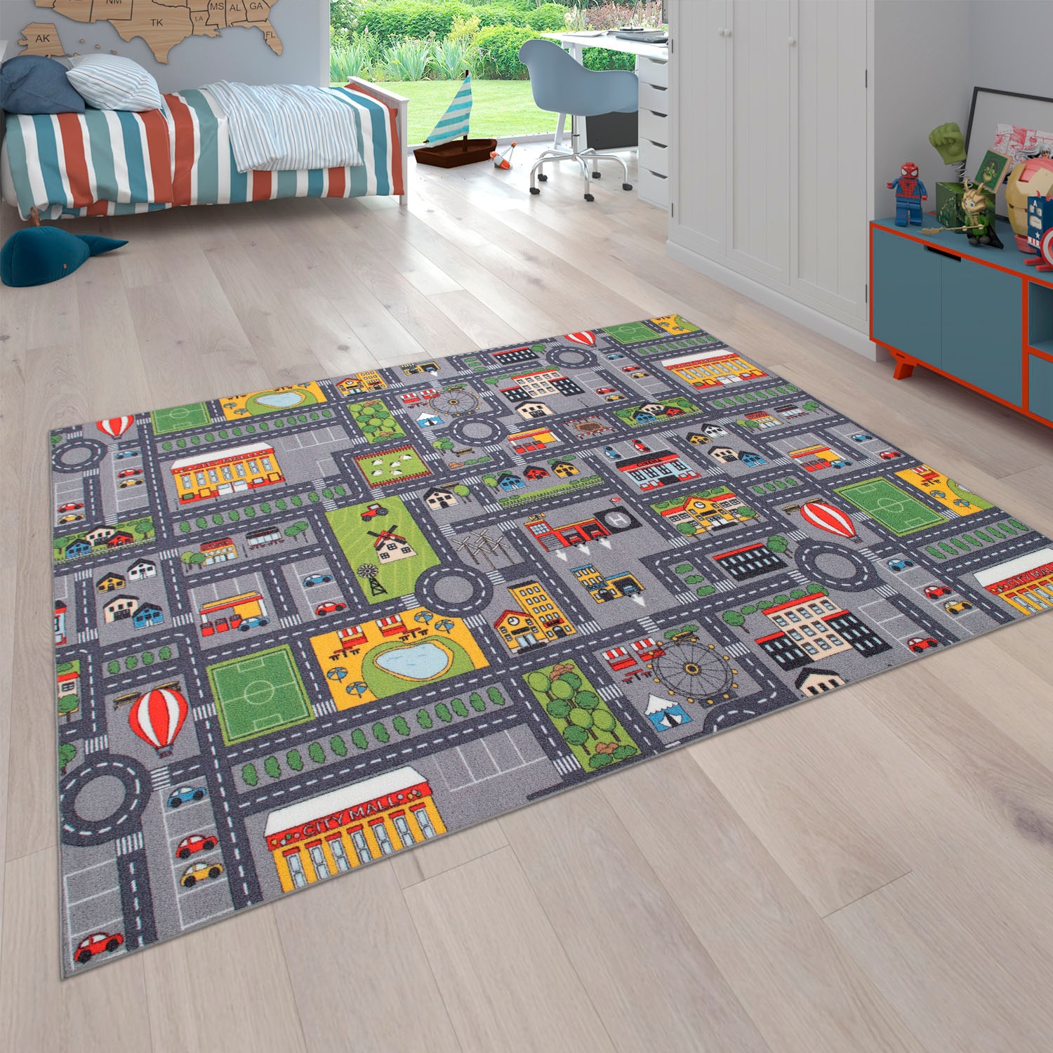 Paco Home Kinderteppich »Bino 577«, rechteckig, Kurzflor, Strassen-Spiel-Teppich, Kinderzimmer