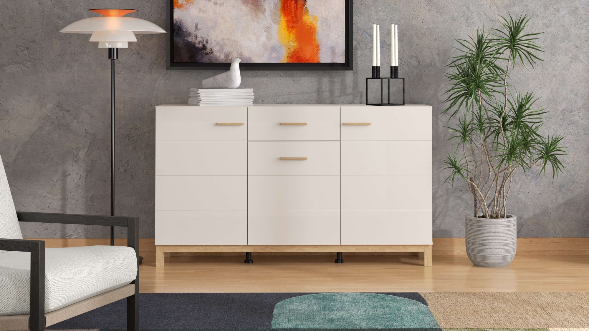 Home affaire Sideboard »Essex, Kommode, Kombikommode, Anrichte, Schrank« Modernes Sideboard: Kaschmir-Dekor, 3 Türen & 1 Schublade