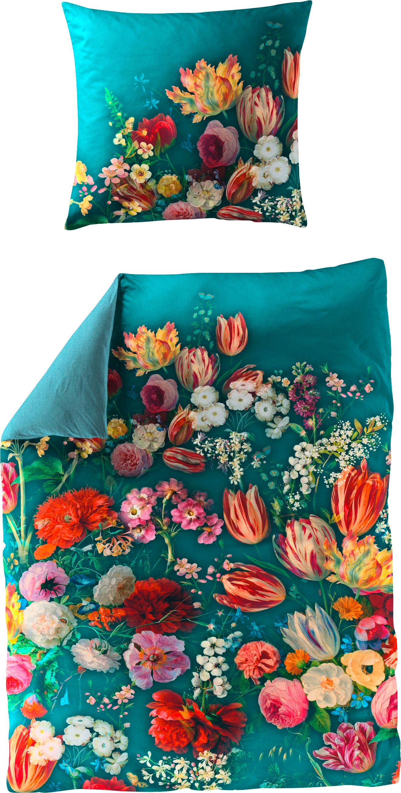 Image of BIERBAUM Wendebettwäsche "Petrol Flowers" 2 Stk. mit innovativem Digitalprint