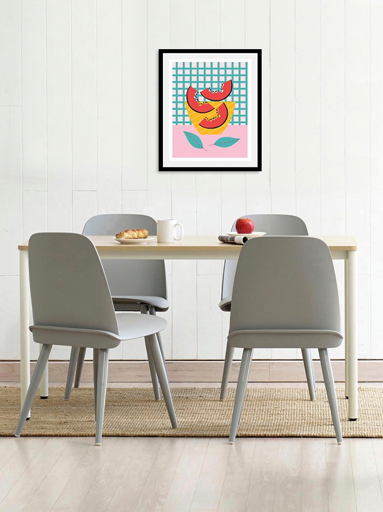 Image of queence Bild "Findus" Abstrakt Essen Figuren Kunst Lebensmittel Obst Obst Bilder 1 Stk. tlg. gerahmt