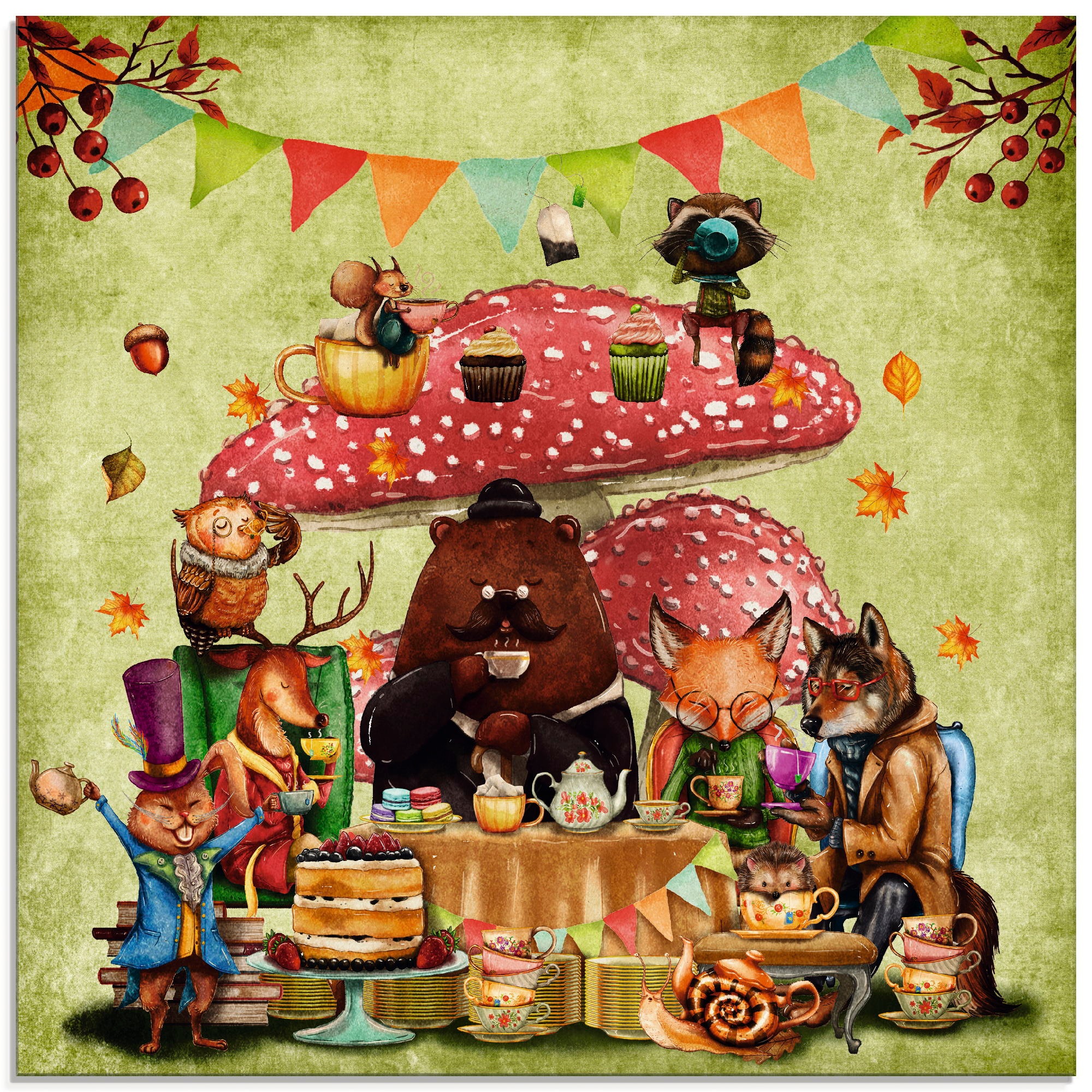 Image of Artland Glasbild »Wald Freunde Fliegenpilz Teetrinken«, Animal Fantasy, (1 St.) bei Ackermann Versand Schweiz